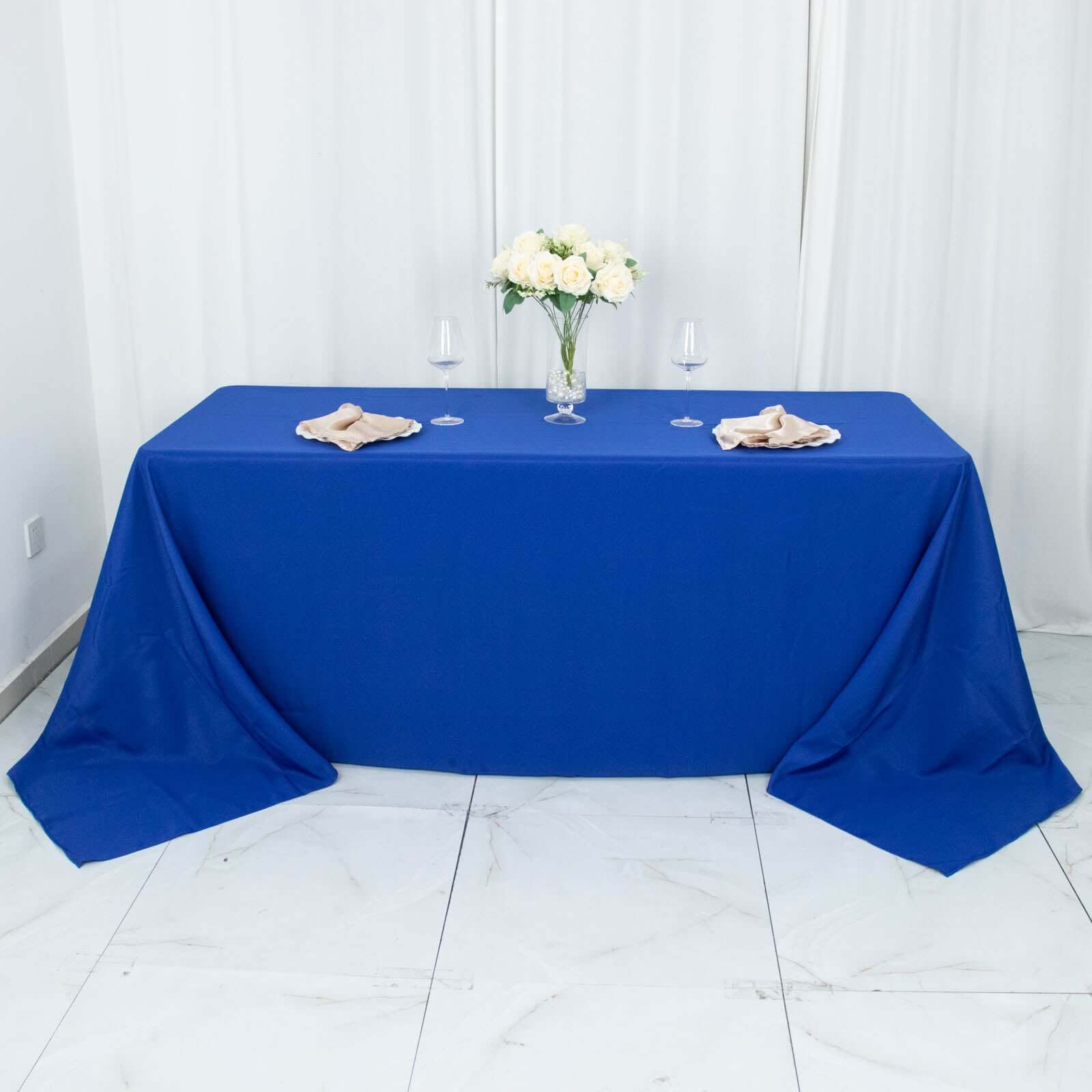 Hot Sale! Royal Blue Seamless 220GSM Stain-Resistant Premium Polyester Rectangle Tablecloth 90x132
