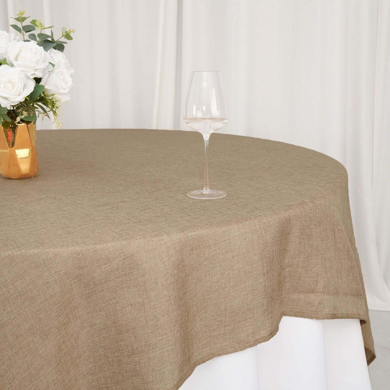 Hot Sale! Natural Faux Burlap 90x90 Square Table Overlay for Stylish Boho - Chic Celebrations