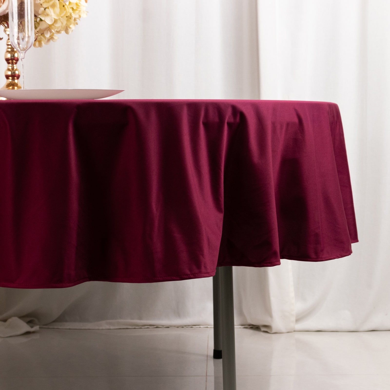 Premium 90' Round Burgundy Scuba Tablecloth - Wrinkle & Stain Free for Events