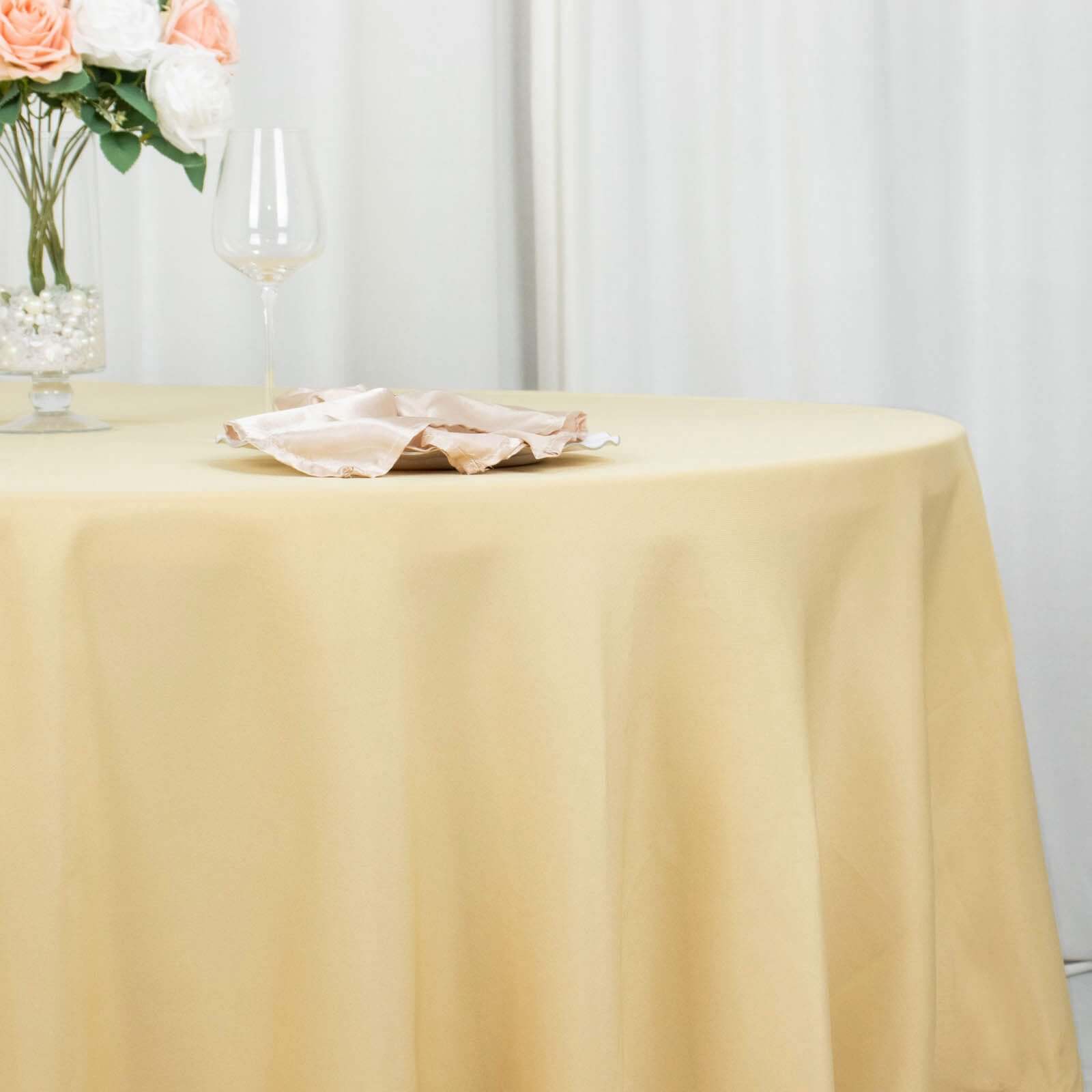 Hot! Seamless 220GSM Wrinkle-Resistant Champagne 120 Round Premium Polyester Tablecloth