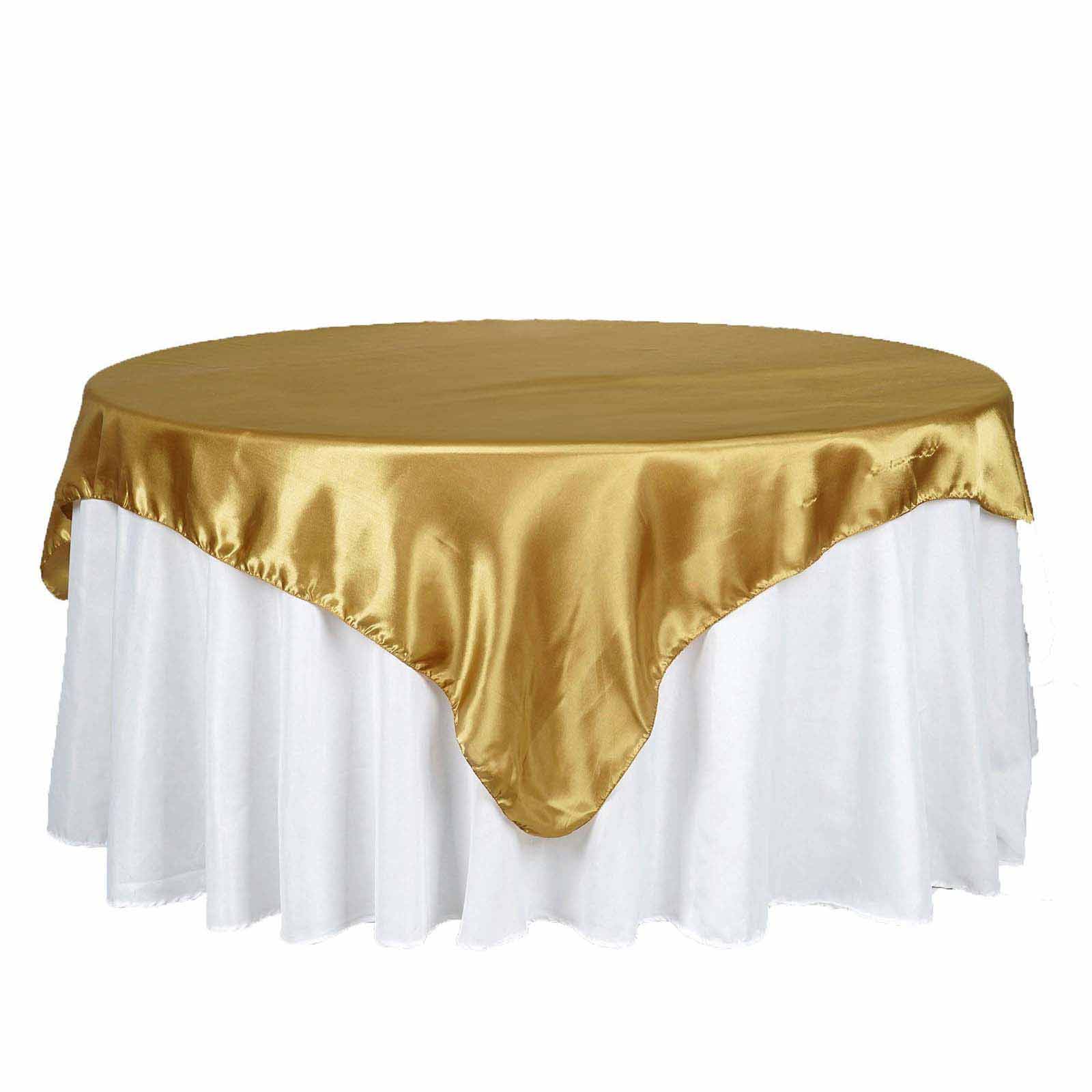 Luxurious Gold Satin 72x72 Square Table Overlay with Smooth Finish for Special Events