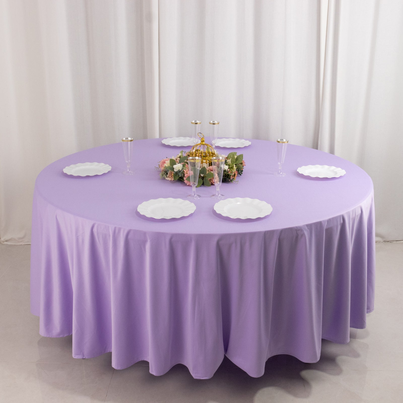 Hot! Premium Wrinkle & Stain-Free Lavender Lilac 108" Scuba Round Tablecloth