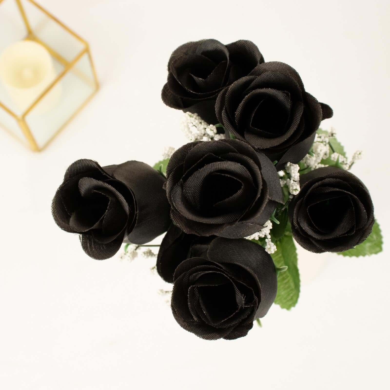 Premium Artificial Black Silk Rose Bud Bouquets - 12 Bushes for Stunning Decor