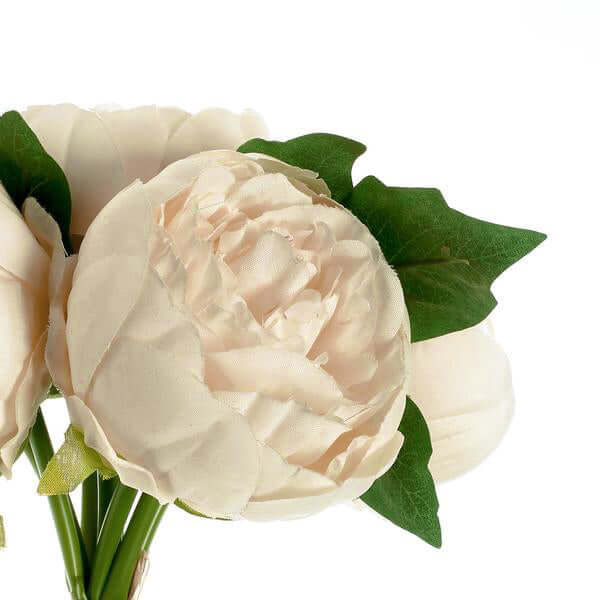 Stunning Beige Artificial Silk Peony Bouquet - 5 Flower Heads