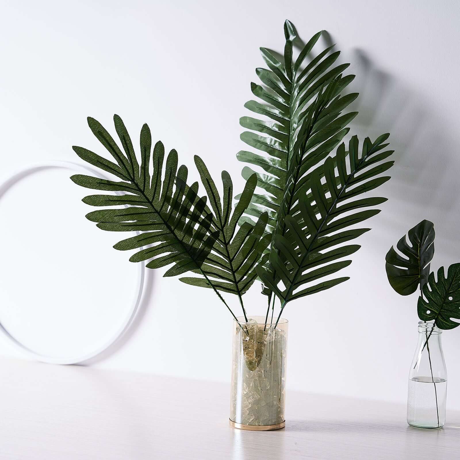 5 Stems Green Artificial Silk Tropical Palm Leaf Plants - Ideal Decor