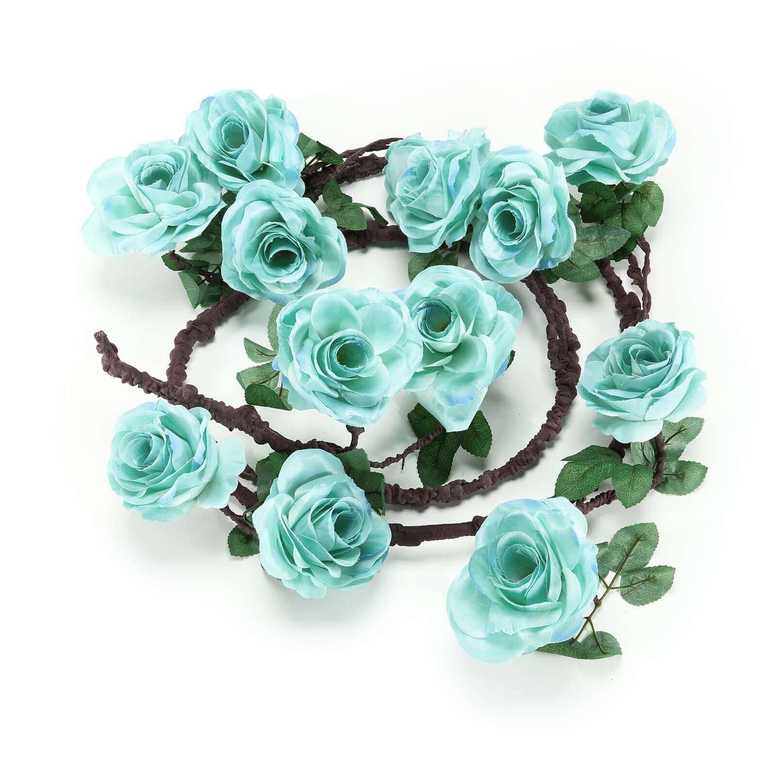 6ft Lifelike Aqua Turquoise Artificial Silk Rose Hanging Garland with 14 Flowers