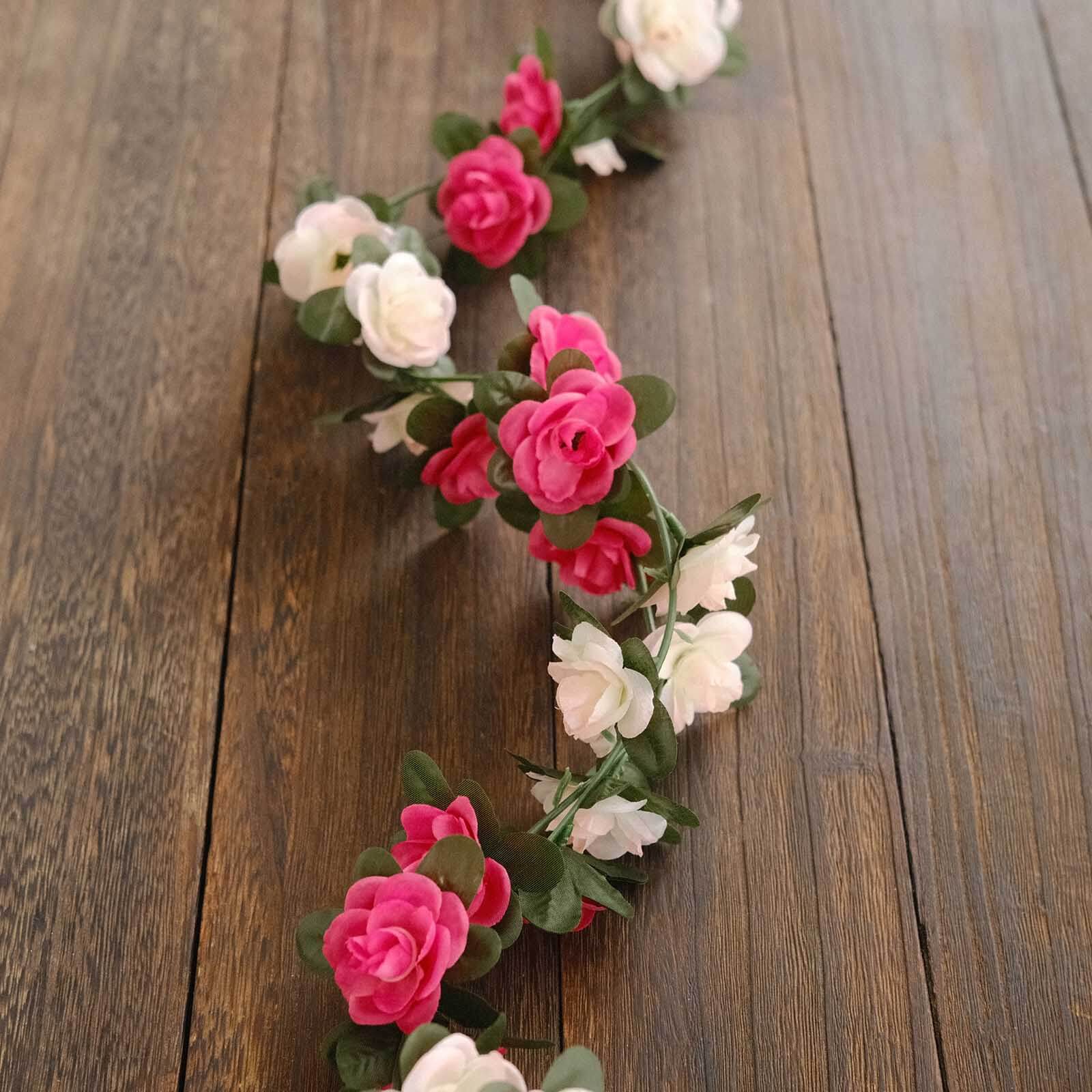 Hot Deal! 2-Pack 8ft Blush Fuchsia Artificial Silk Mini Rose Garland with 45 Flower Heads