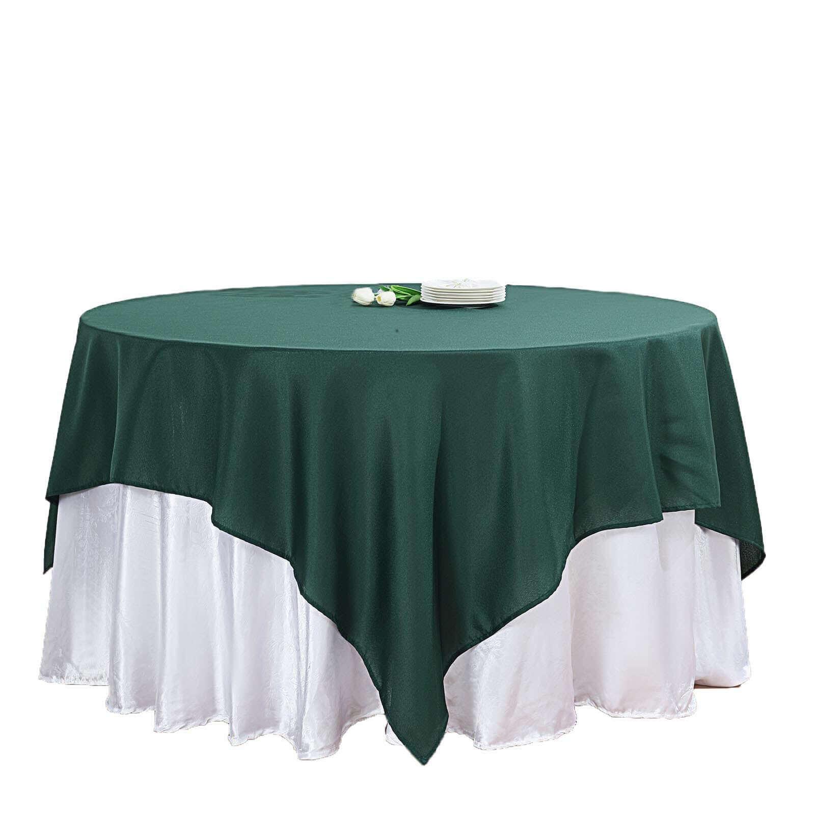 Wrinkle-Resistant & Durable 70x70 Polyester Square Table Overlay in Hunter Emerald Green