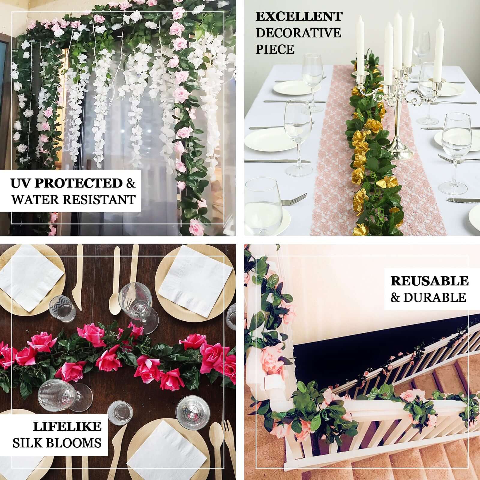 Hot Deal! 6ft UV-Protected White Artificial Silk Rose Garland for Decor