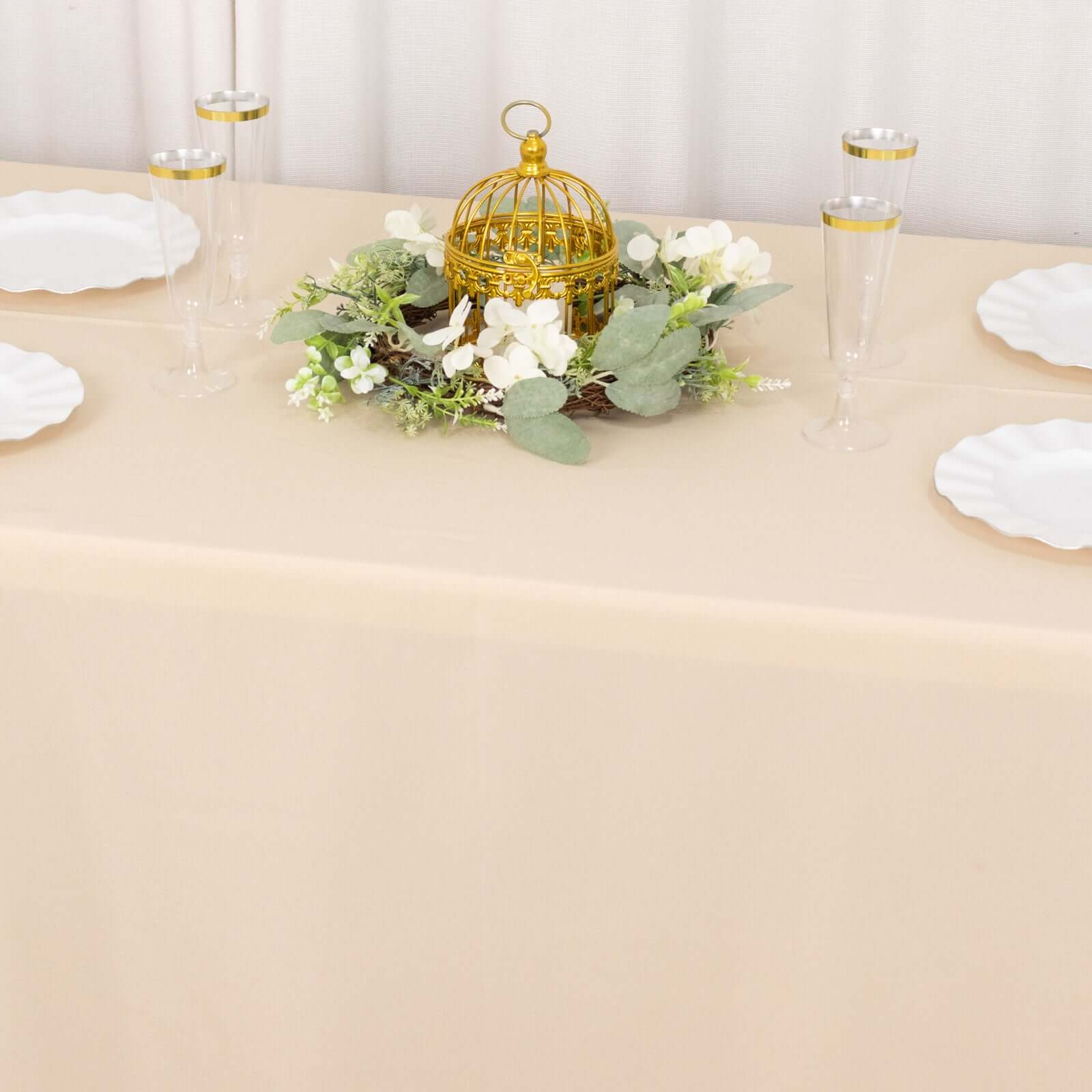 Exclusive Offer! Beige 90x132 Rectangle Premium Polyester Seamless 220GSM Stain-Resistant Tablecloth