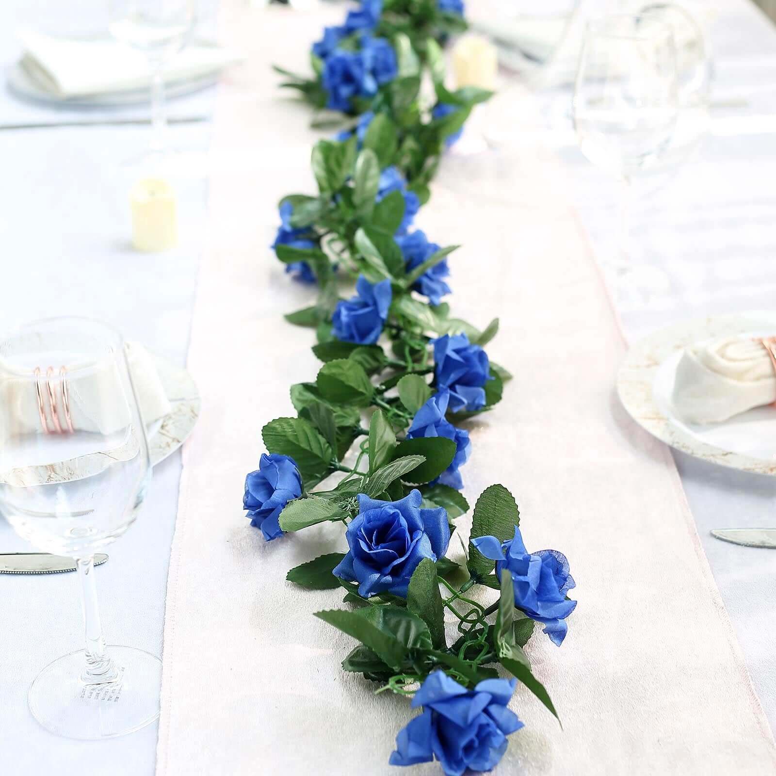 6ft UV-Protected Royal Blue Artificial Silk Rose Garland - Ideal for Decor