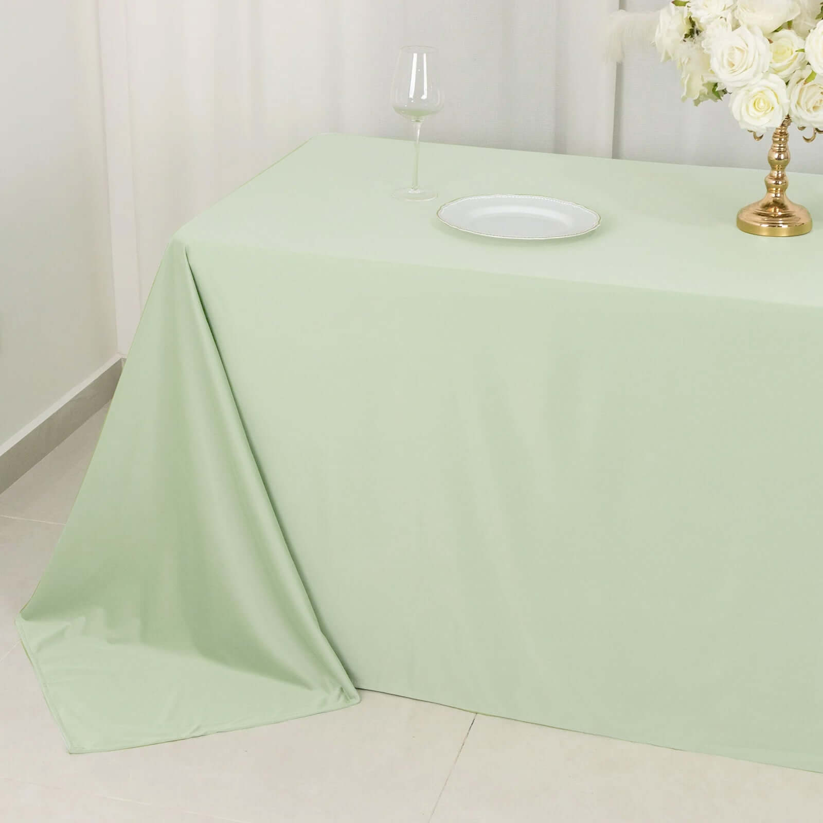 Premium Sage Green Scuba Polyester Rectangular Tablecloth - Wrinkle & Stain Free, Ideal for Events