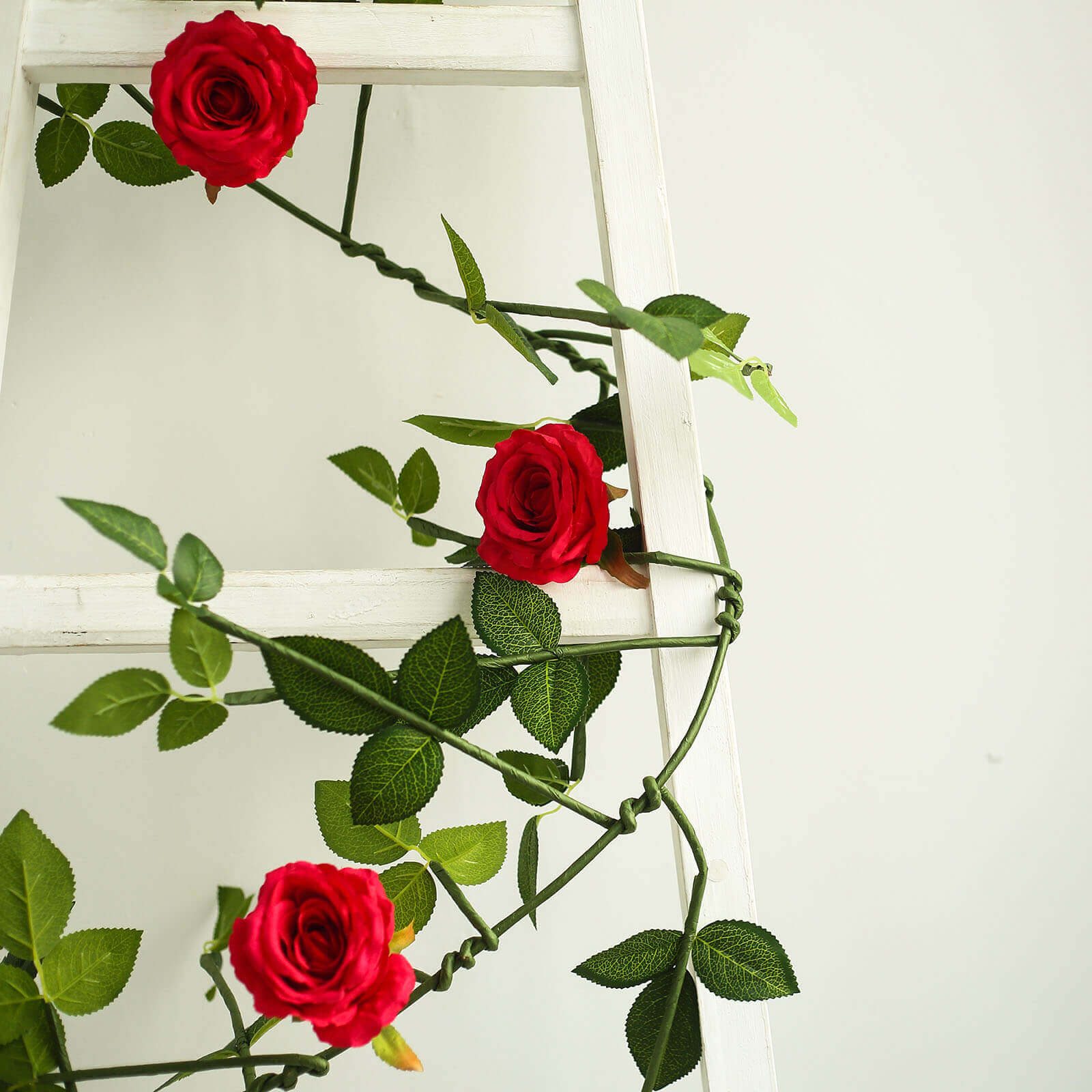 6ft Realistic Red Silk Artificial Rose and Leaf Flower Garland Vine