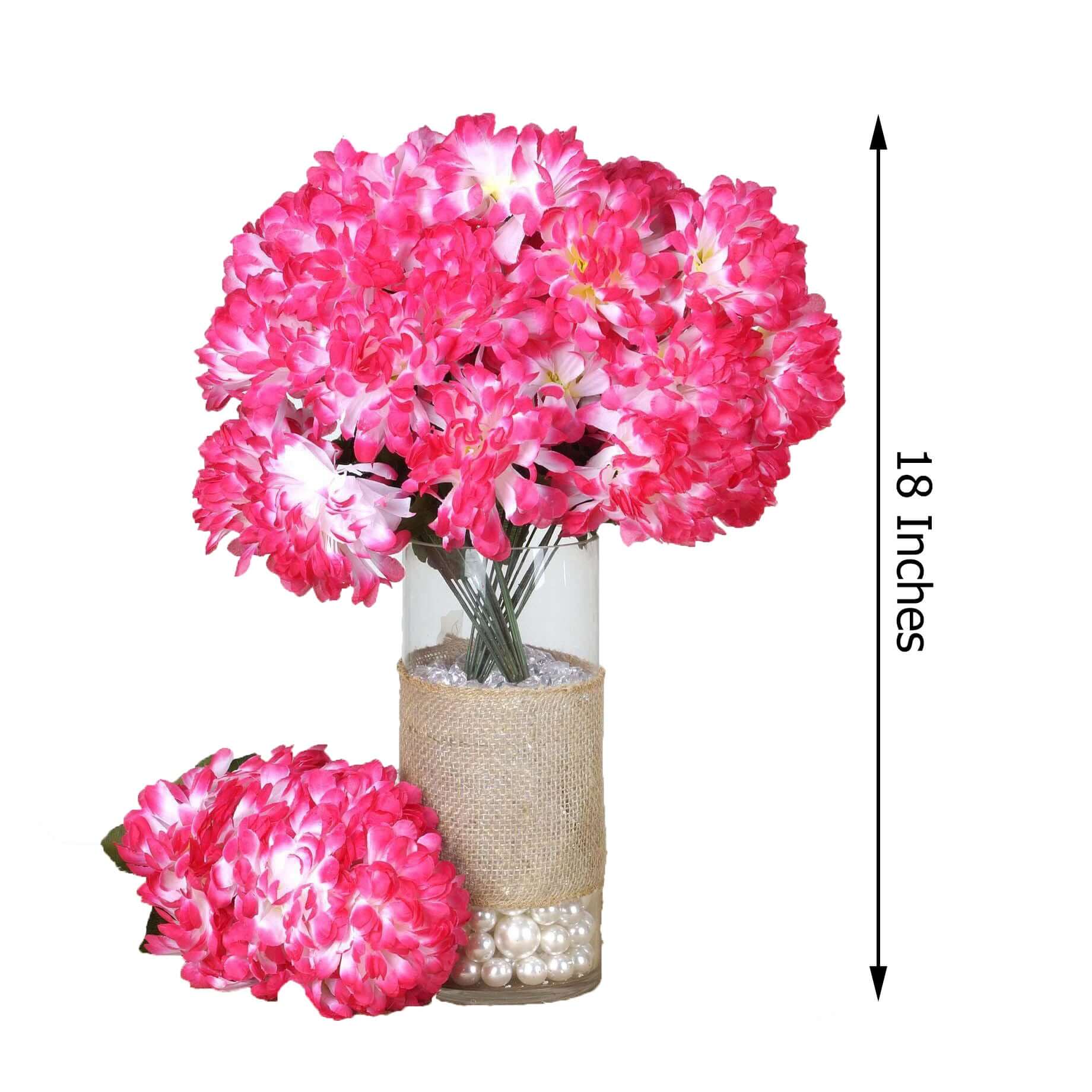 On Sale! 4 Bushes of Fuchsia Artificial Silk Chrysanthemum with 56 Faux Flowers