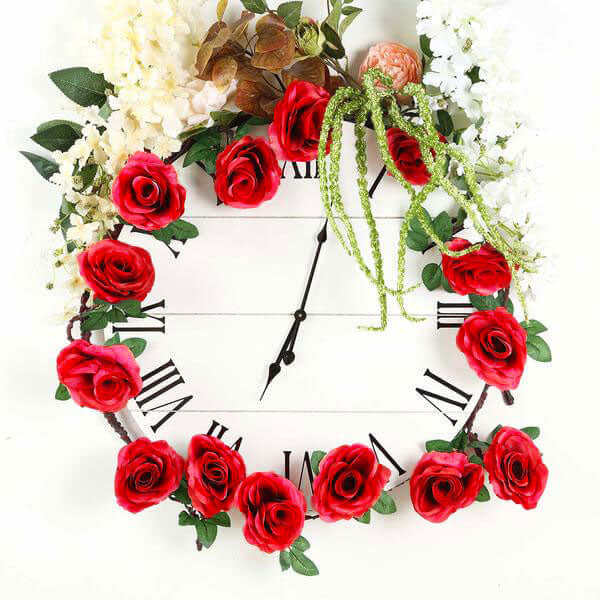 Hot Sale! 6ft Long Red Artificial Silk Rose Hanging Garland, Faux Vine for Decor