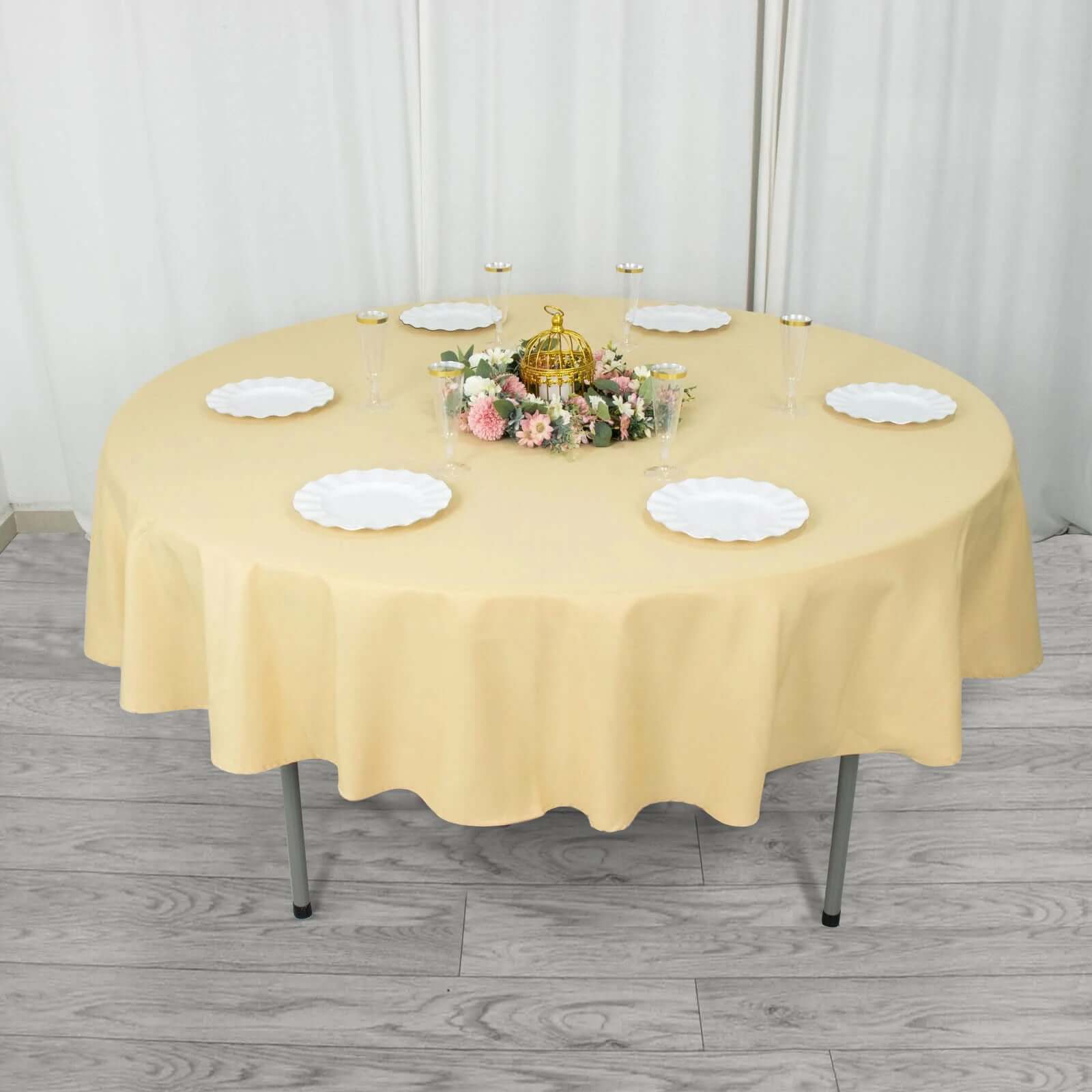 Exclusive 90" Champagne Round Tablecloth - Premium Polyester, Stain & Wrinkle Resistant