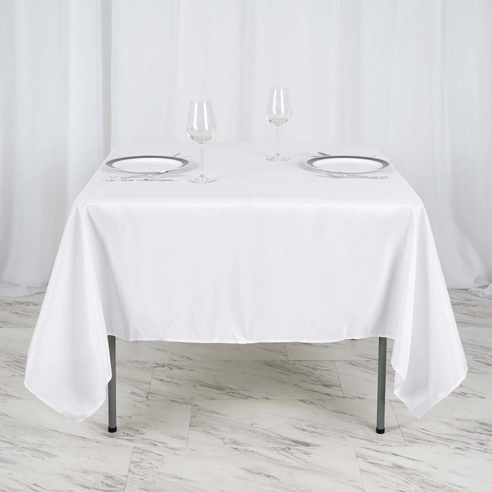 Wrinkle-Resistant & Durable White 70x70 Polyester Square Tablecloth for Events