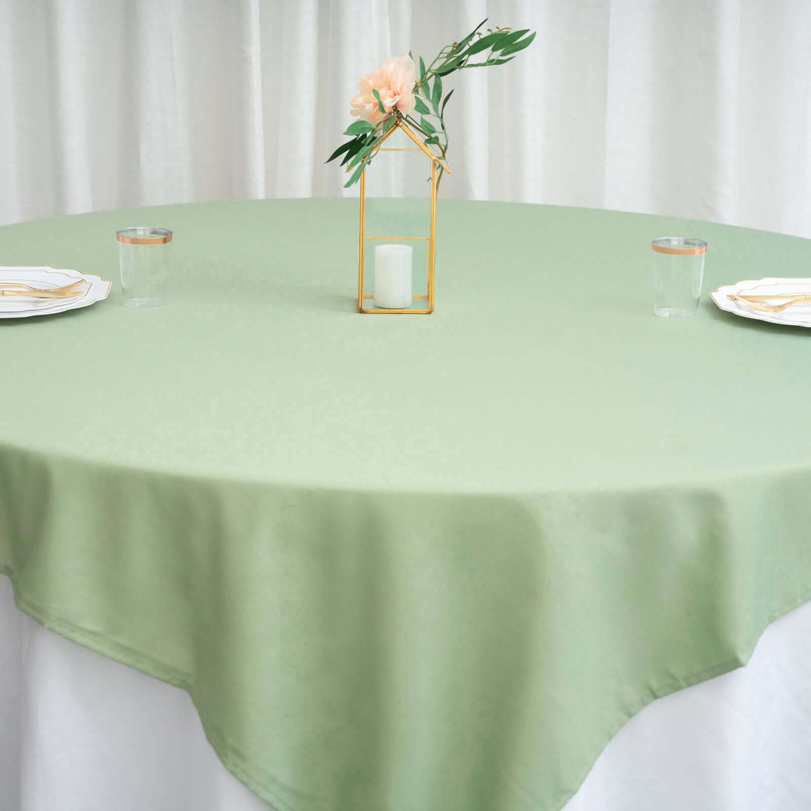 Wrinkle-Resistant & Durable Sage Green 70x70 Polyester Square Table Overlay - Ideal for Various Events