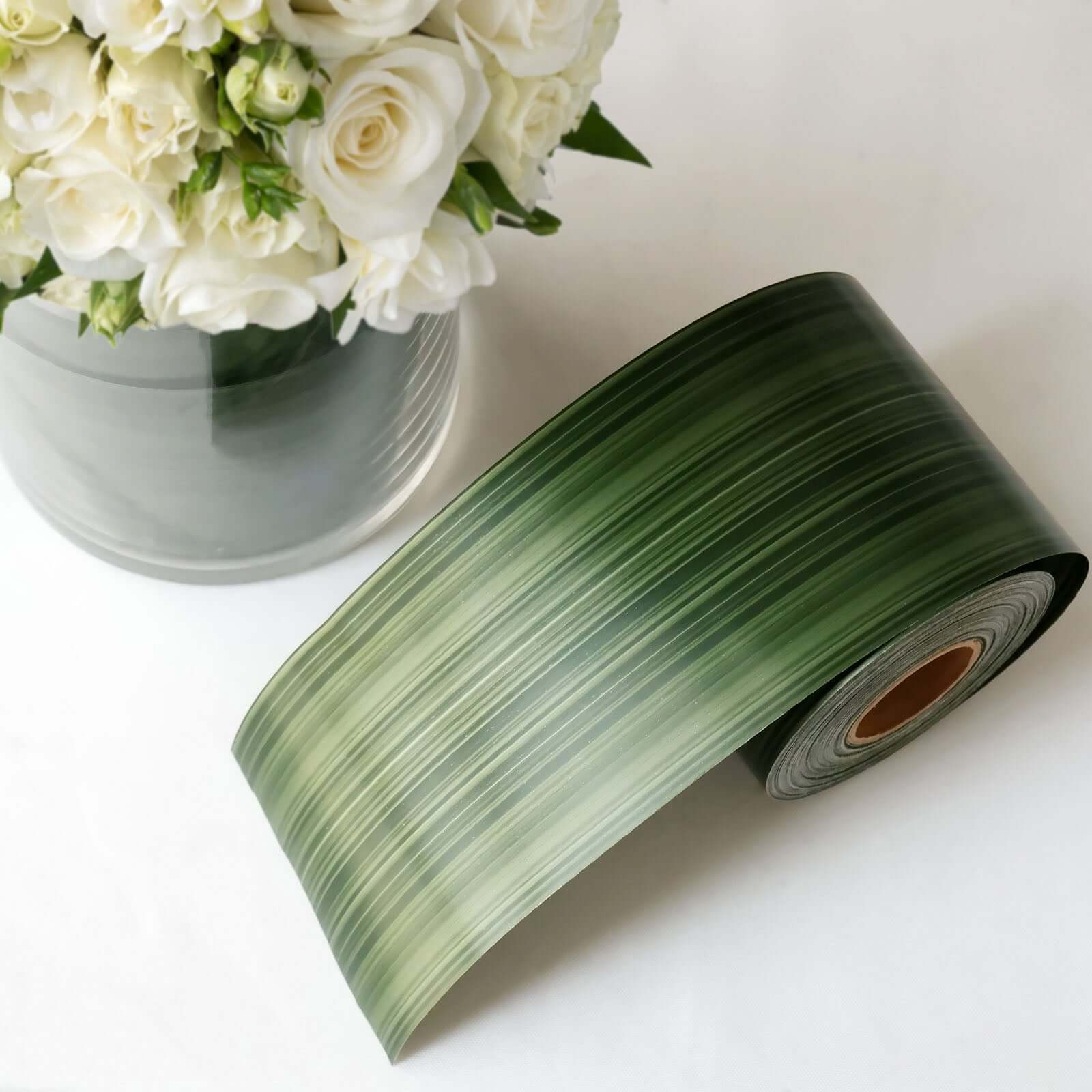 50-Yard 4-Inch Green Ti Leaf Double-Sided Waterproof Satin Ribbon for DIY Bouquet and Craft Supplies