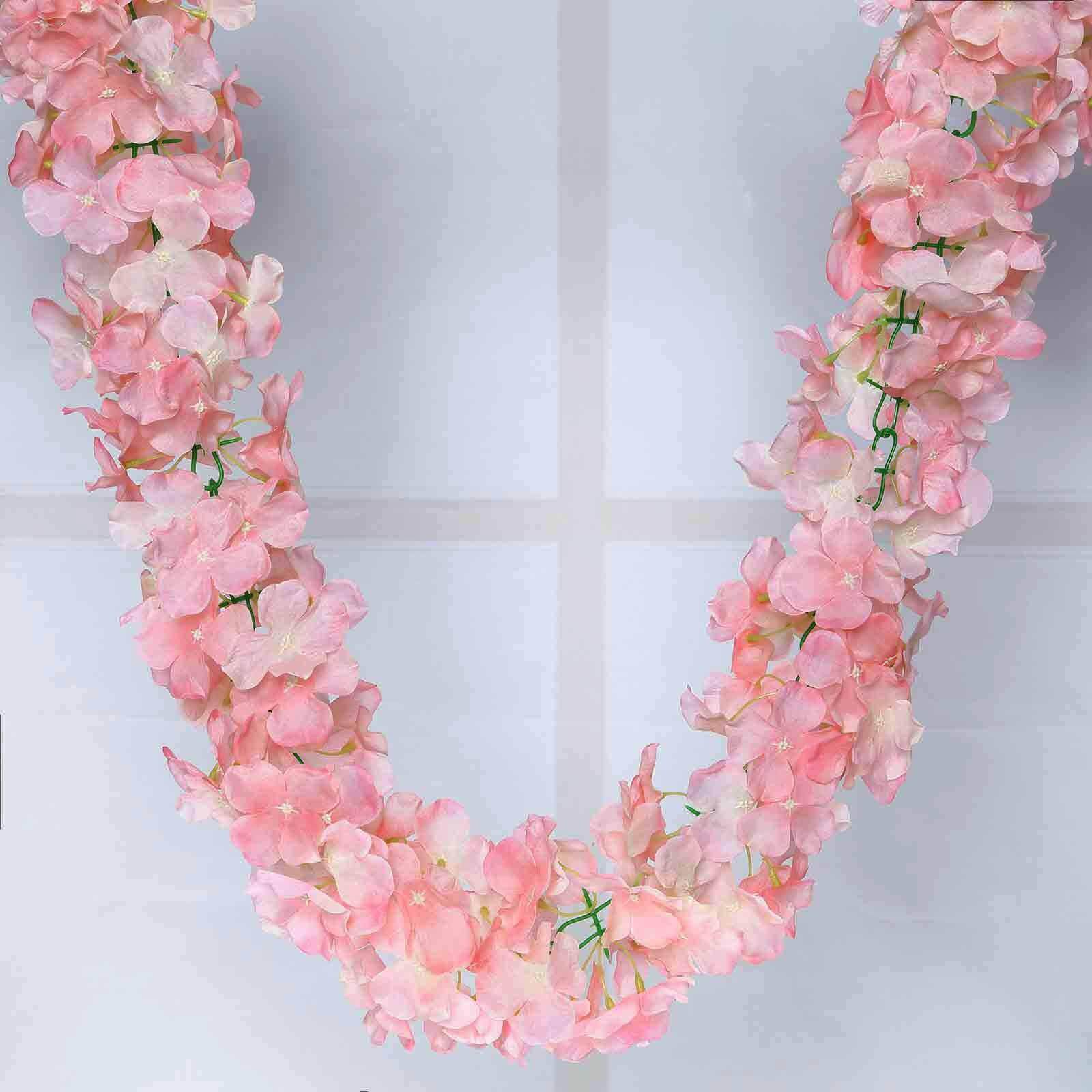 7ft Blush Silk Hydrangea Hanging Garland - Perfect Decor!