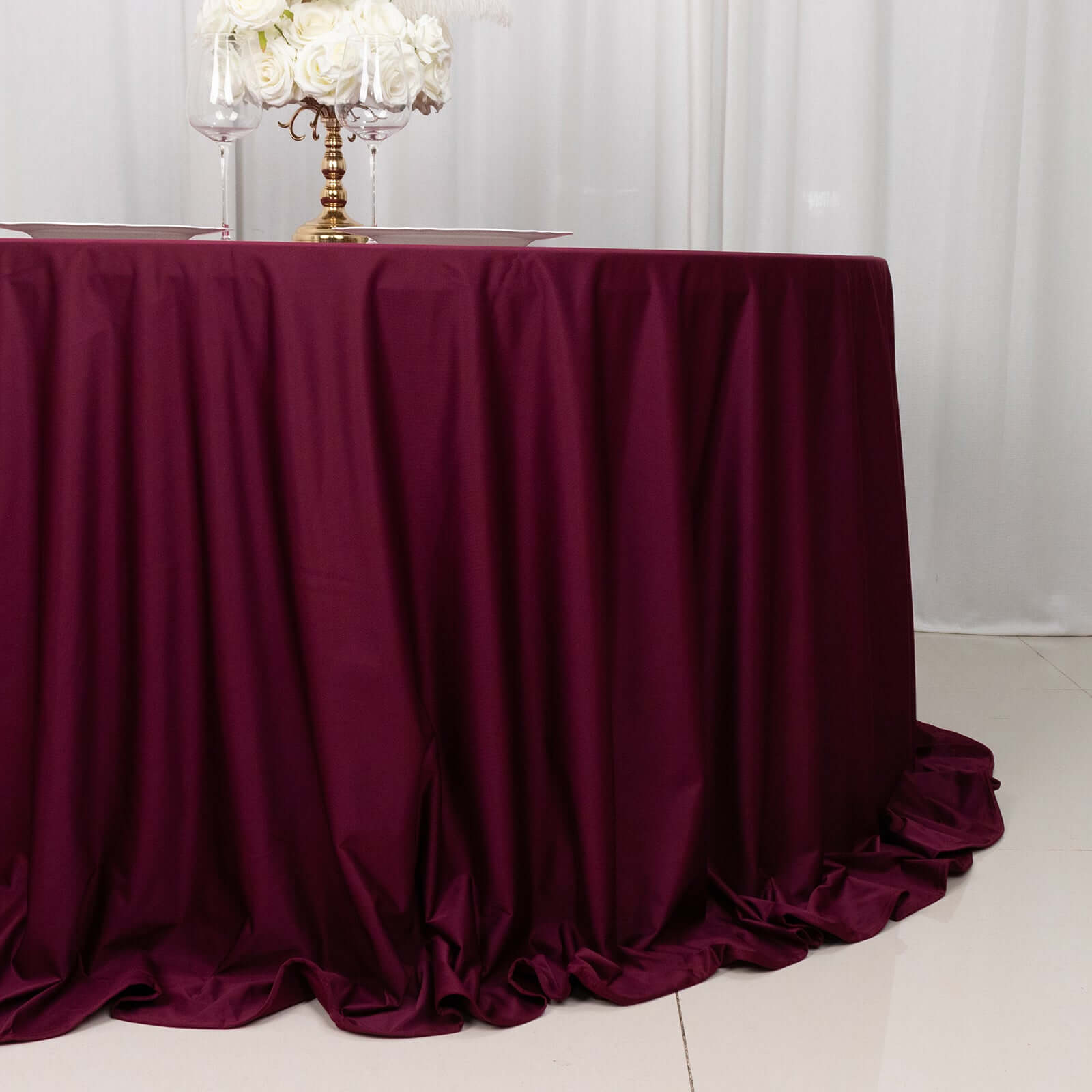 Premium Wrinkle-Free & Stain-Resistant Burgundy 132' Scuba Round Tablecloth for Events