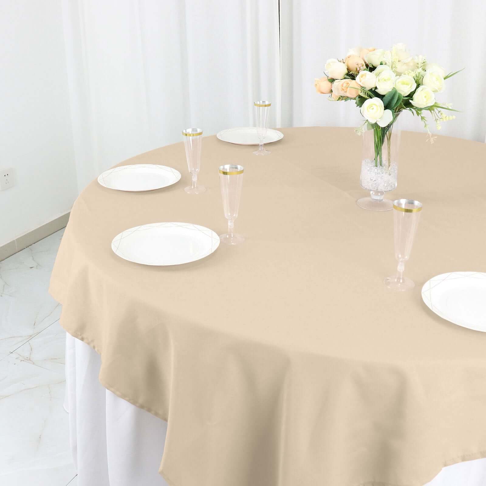 Nude Polyester 70x70 Wrinkle-Resistant & Durable Square Table Overlay - Great Deal
