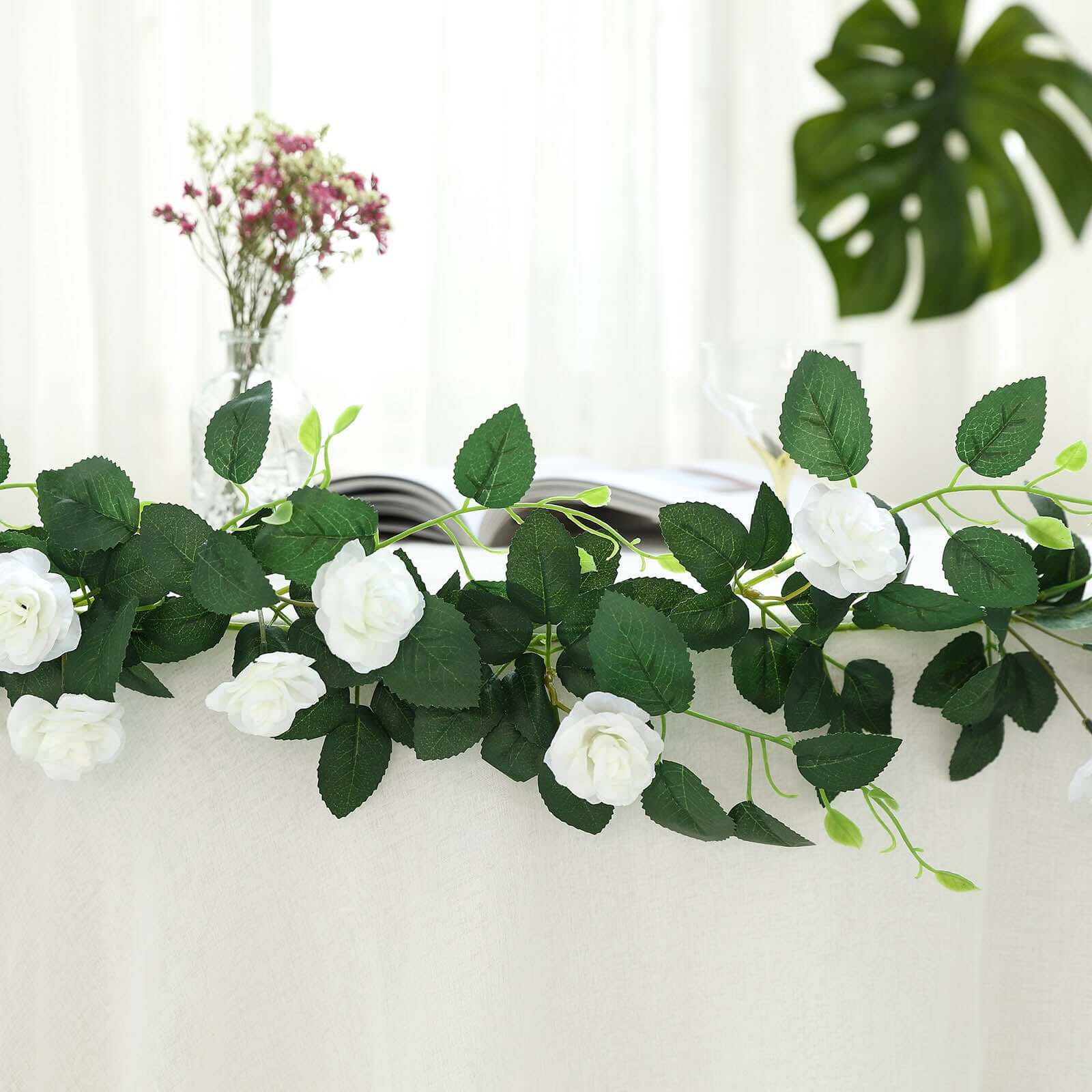 Hot Sale! 6ft Cream Artificial Silk Rose Flower Garland with 20 Roses