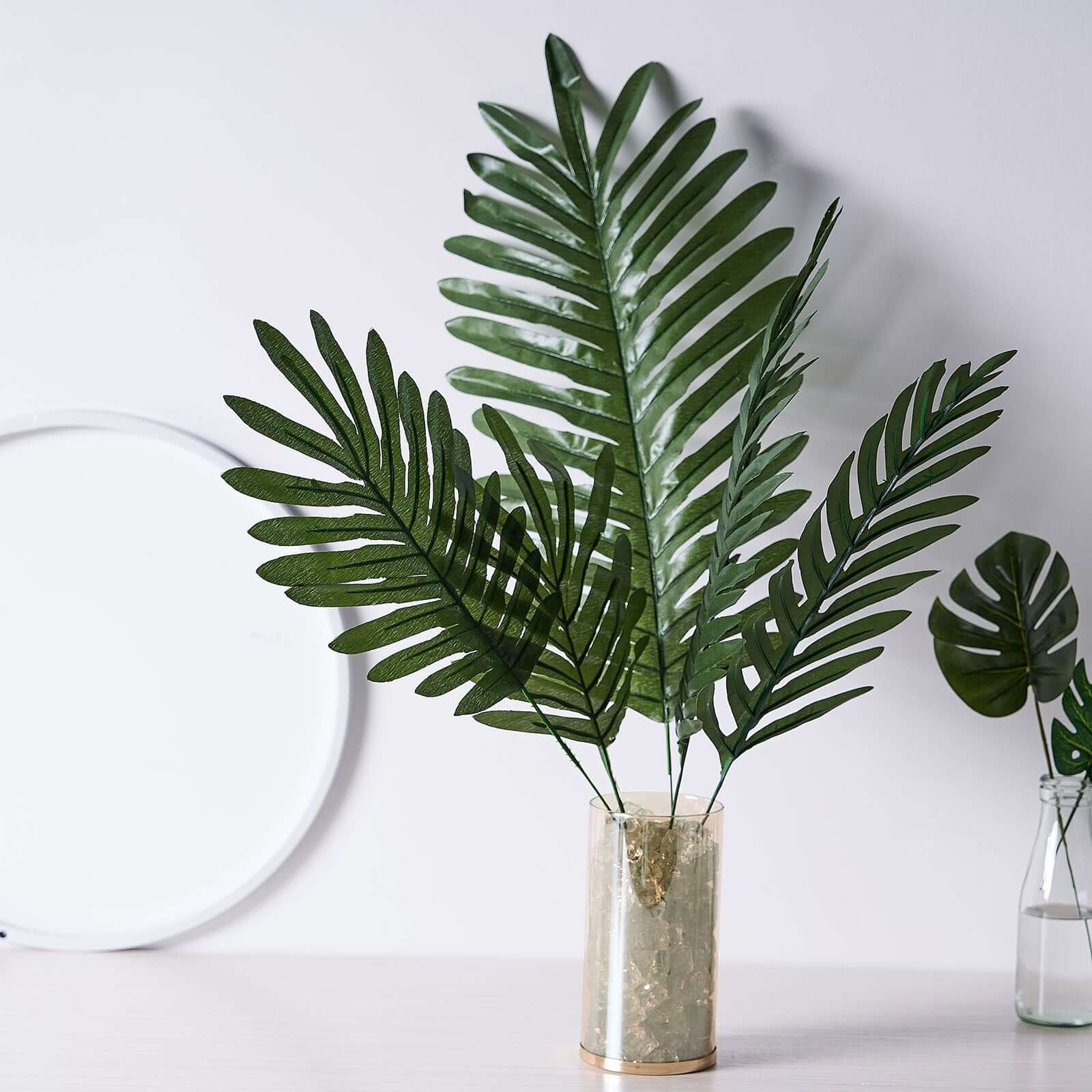 5 Stems Green Artificial Silk Tropical Palm Leaf Plants - Ideal Decor