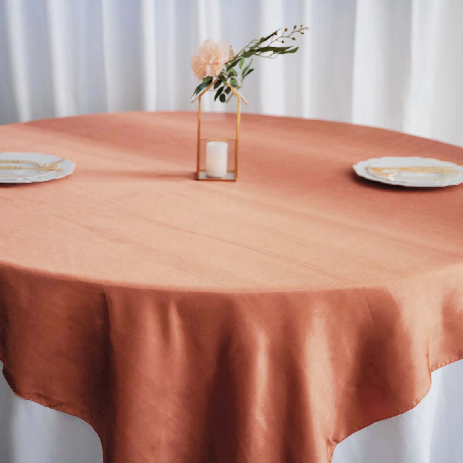 Hot! 72x72 Satin Square Table Overlay in Terracotta (Rust) - Smooth Finish