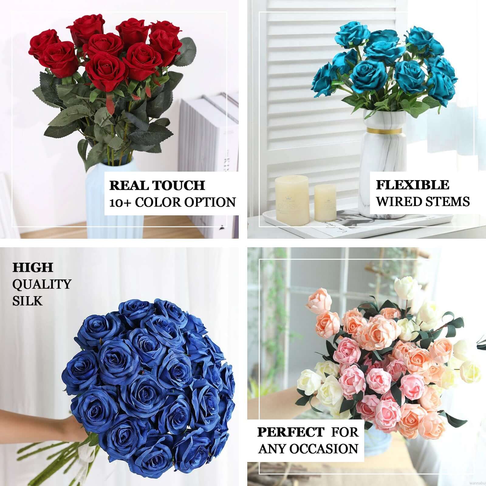 Hot Deal! 2 Bouquets of 33-Inch Tall Burgundy Artificial Silk Rose Flower Bush Stems
