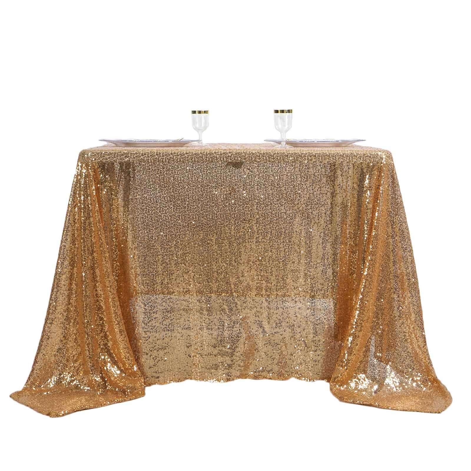 Sparkly Gold Sequin 90x90 Square Table Overlay for Stylish Celebrations