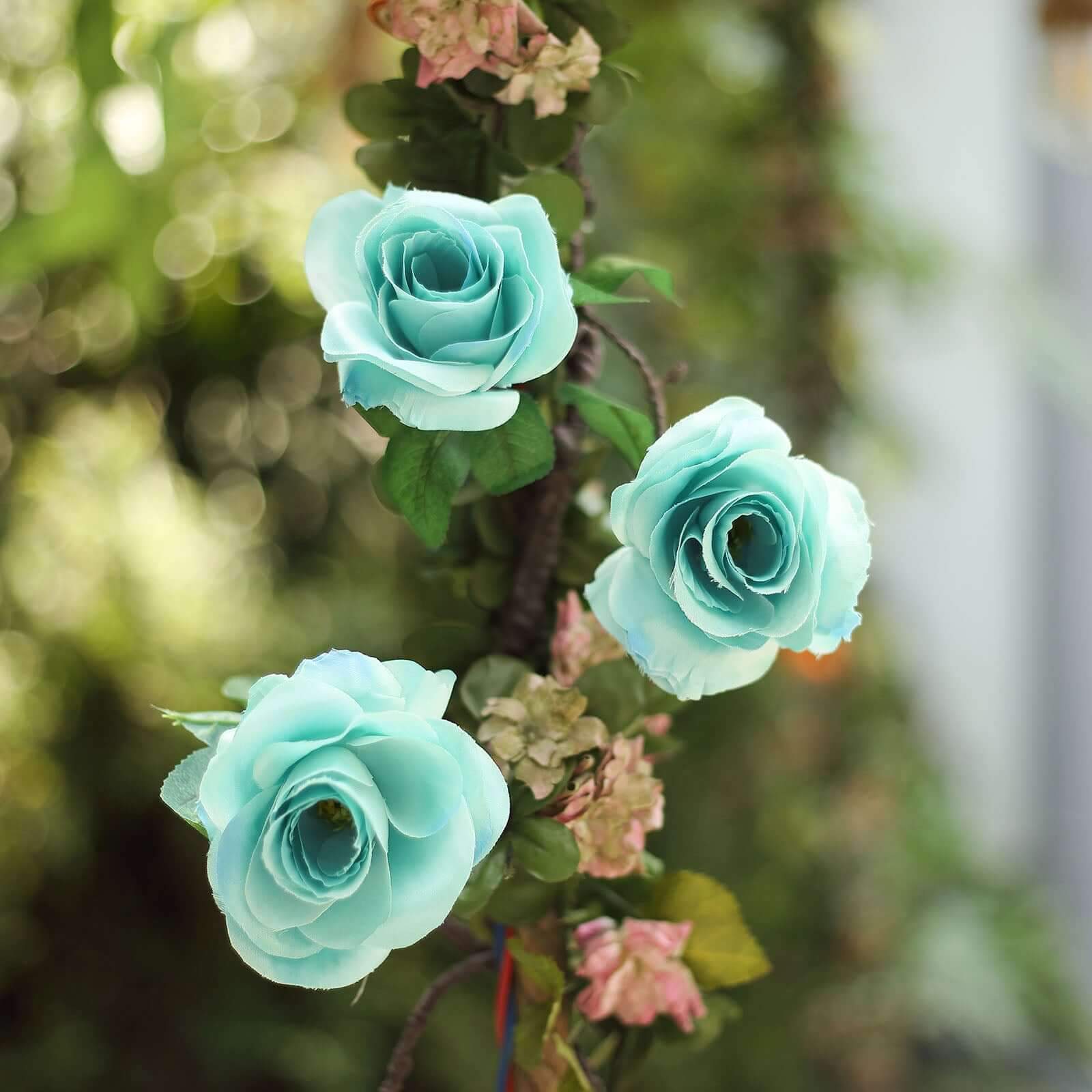 6ft Lifelike Aqua Turquoise Artificial Silk Rose Hanging Garland with 14 Flowers
