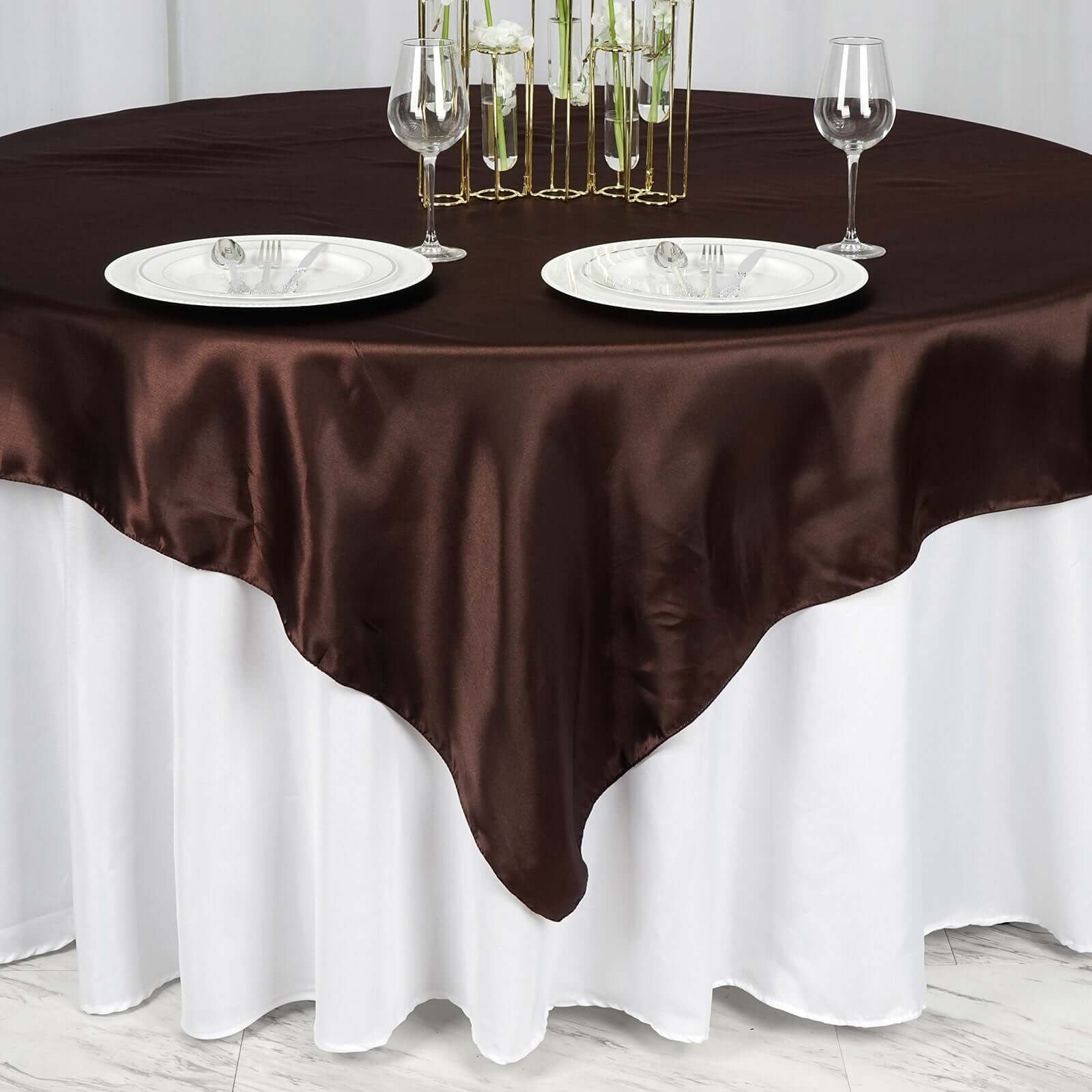 Chocolate Satin 72x72 Square Table Overlay - Smooth Finish Table Cover for Events