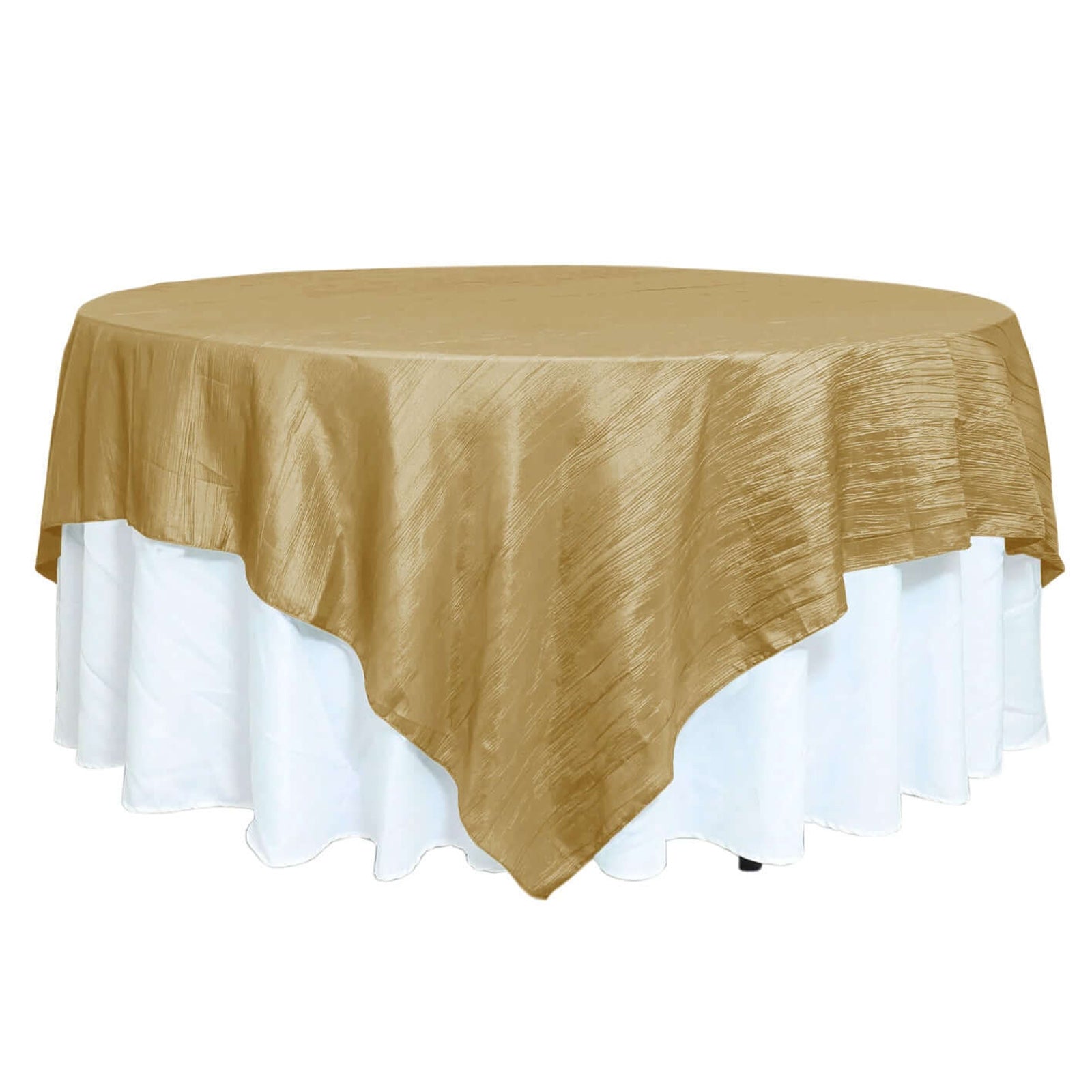 Gold 90x90 Square Taffeta Table Overlay with Accordion Crinkle for Modern Celebrations