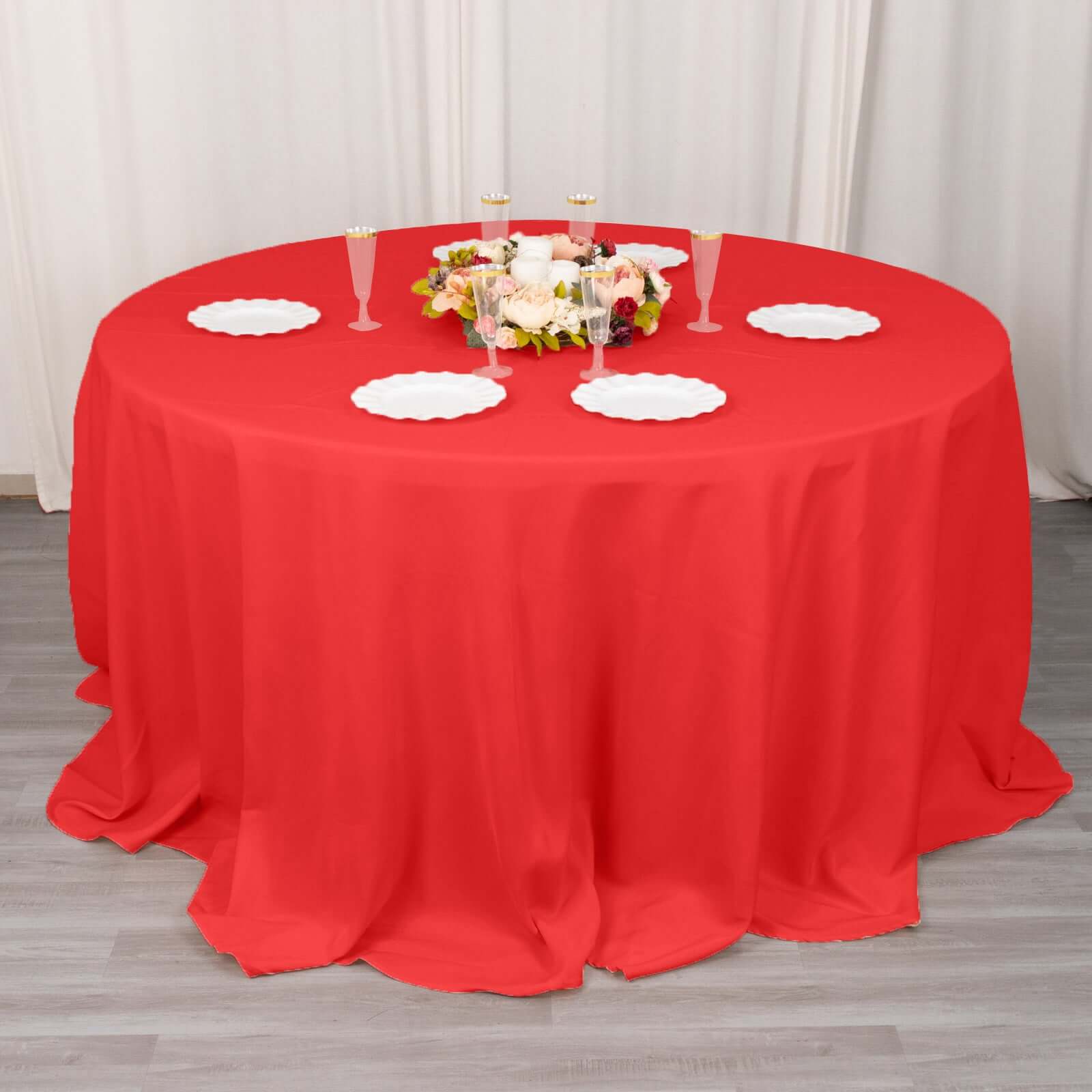 Hot! Seamless Red 132' Premium Polyester Round Tablecloth, 220GSM Wrinkle-Resistant