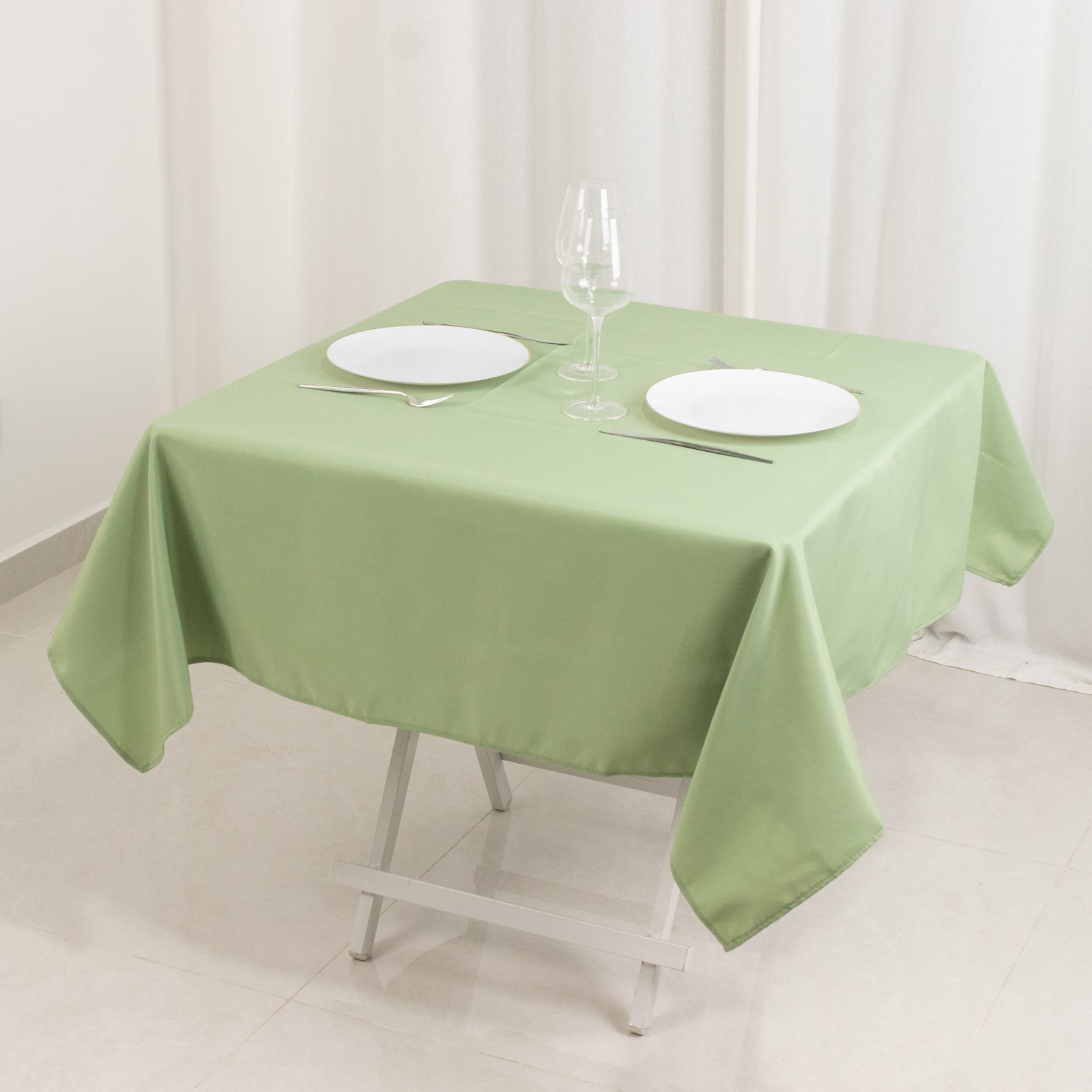 Hot Deal! 54x54 Sage Green Premium Polyester Square Tablecloth - Stain & Wrinkle Resistant 220GSM