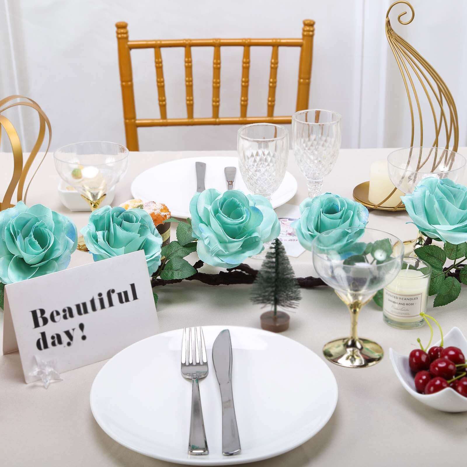 6ft Lifelike Aqua Turquoise Artificial Silk Rose Hanging Garland with 14 Flowers