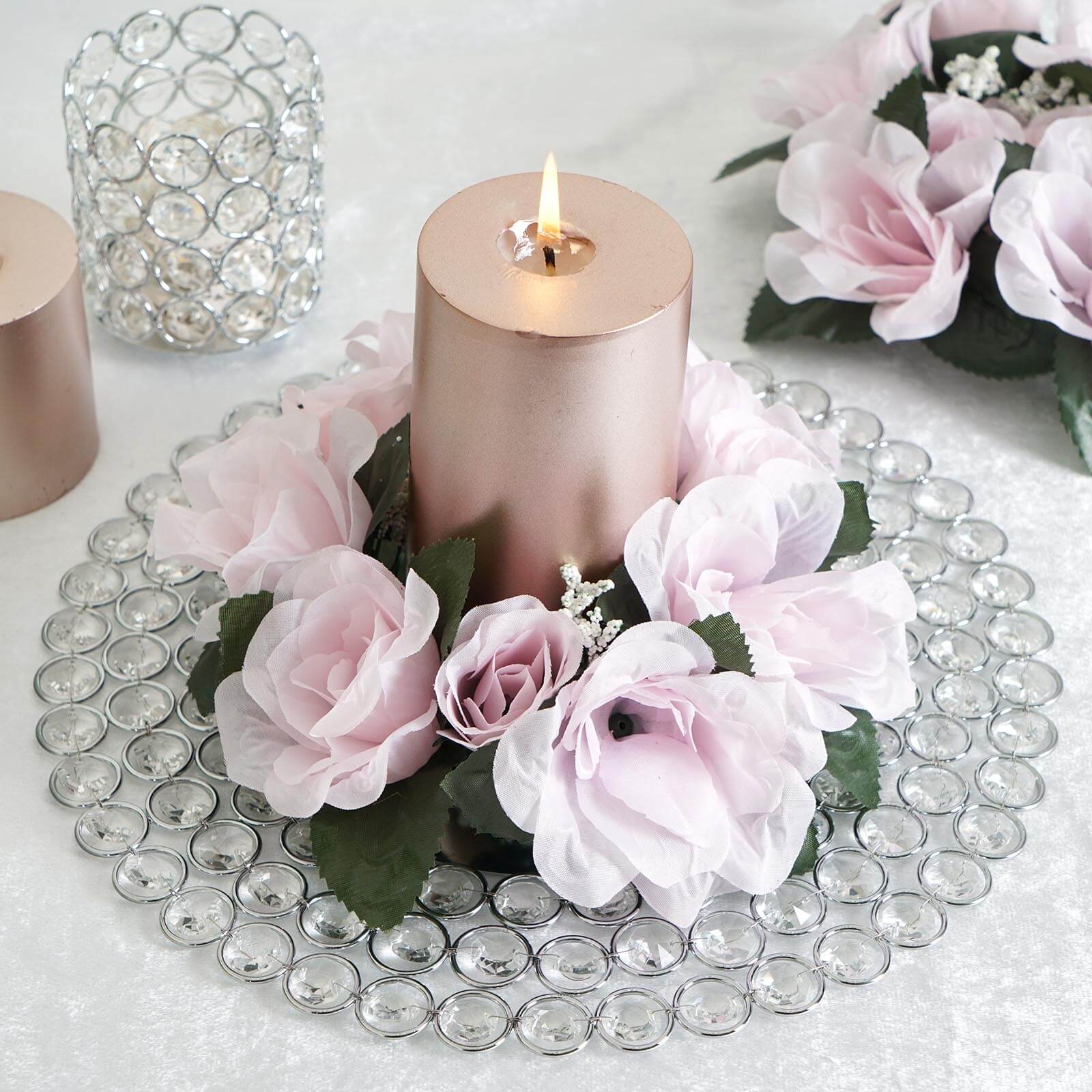 Hot Sale! 4-Piece Set of Blush Artificial Silk Rose Flower Candle Ring Wreaths for Various Occasions