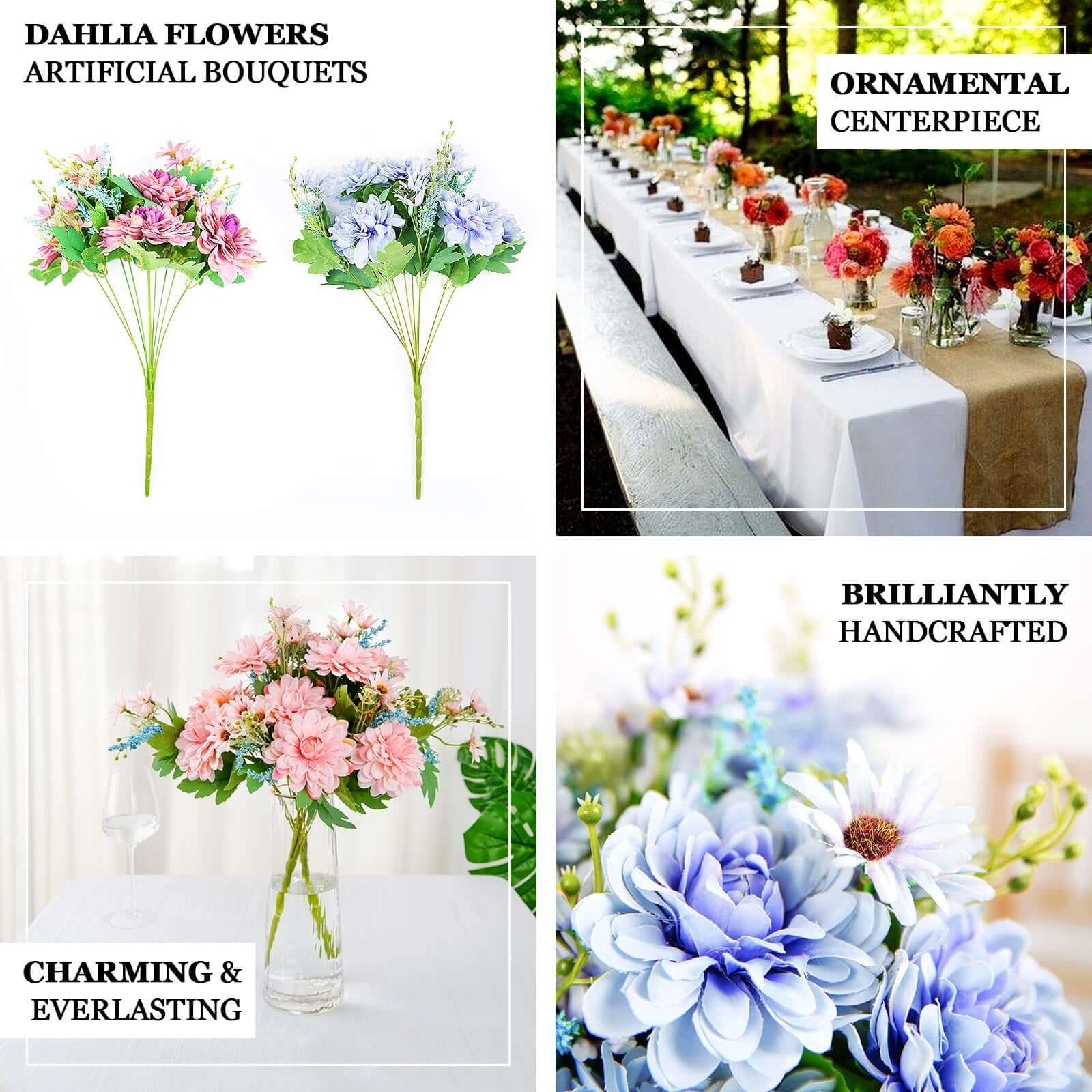 2-Bush Blush Blue Artificial Silk Dahlia Bouquet - Perfect for Any Occasion