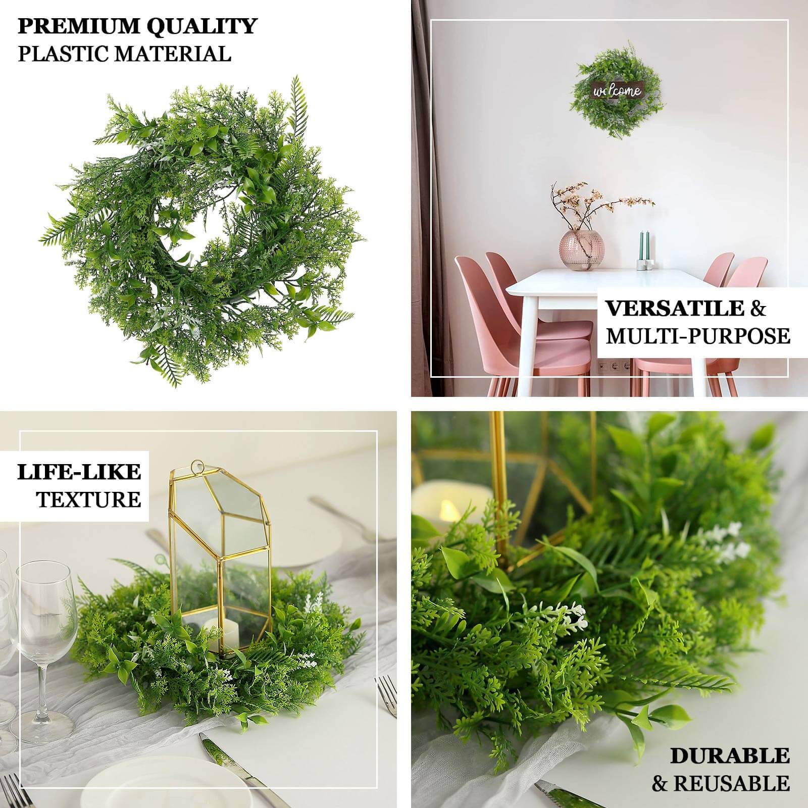 2-Pack Green Artificial Fern Leaf Candle Ring Wreaths - Ideal Decor
