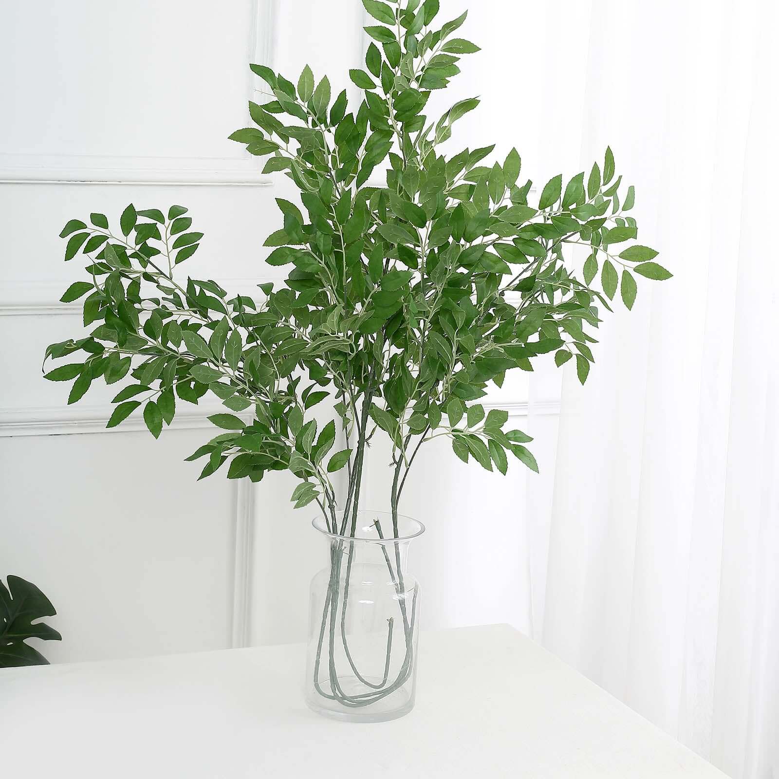 Two 42-Inch Tall Light Green Artificial Silk Beech Leaf Branches for Vase Filling