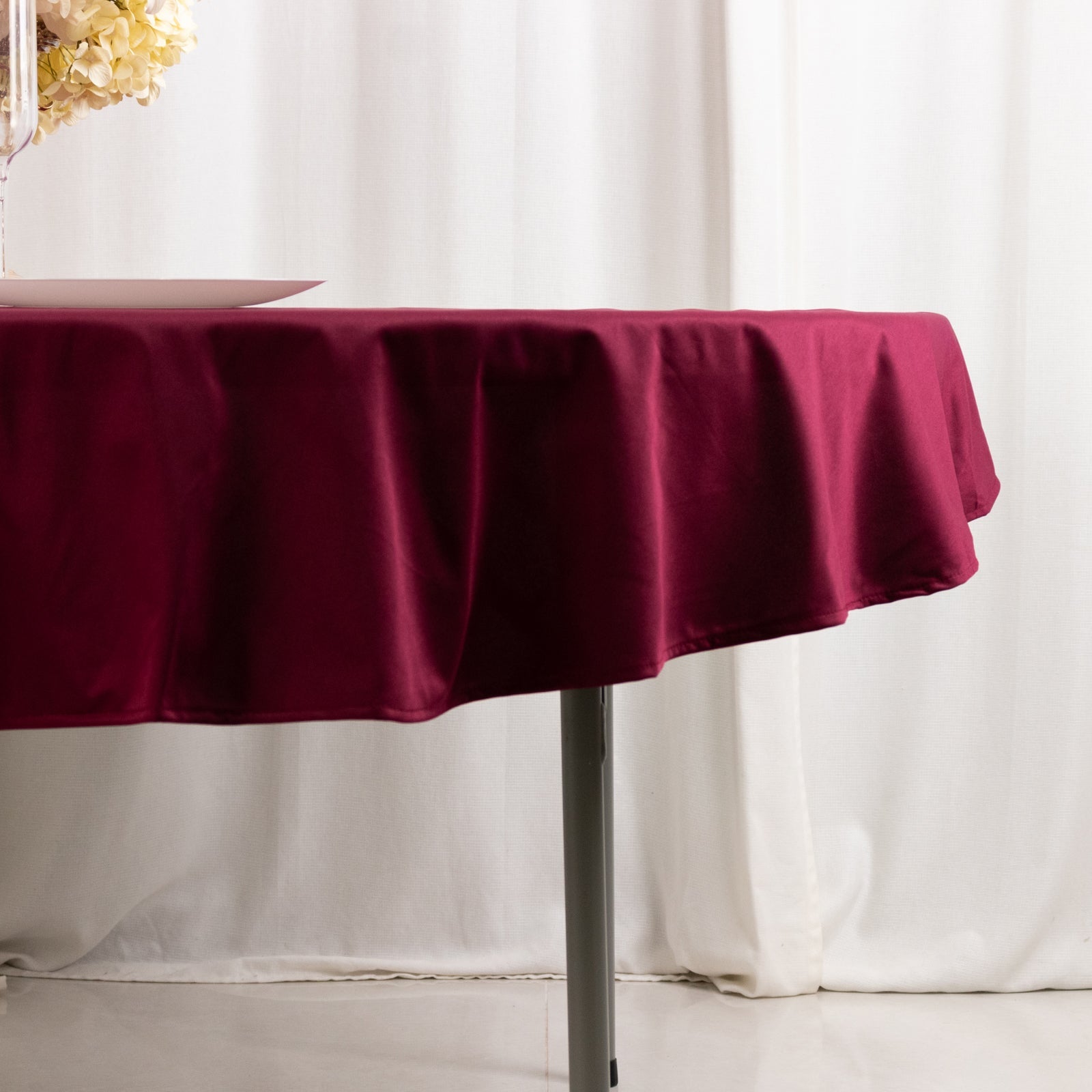 Hot Sale! Premium 70' Round Burgundy Scuba Tablecloth - Wrinkle & Stain Resistant