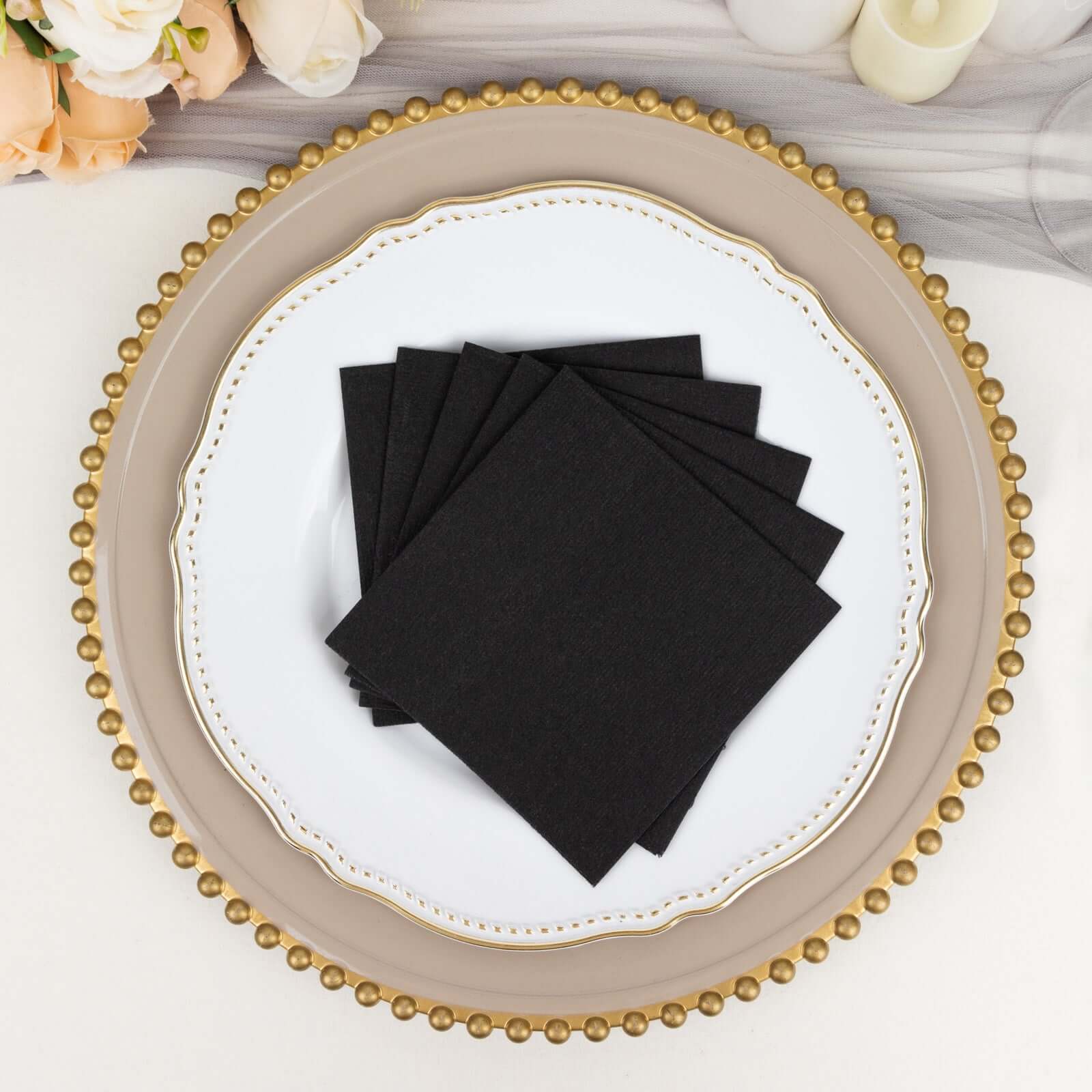 20-Pack Black 5x5 Airlaid Paper Cocktail Napkins - Soft, Absorbent & Linen-Like
