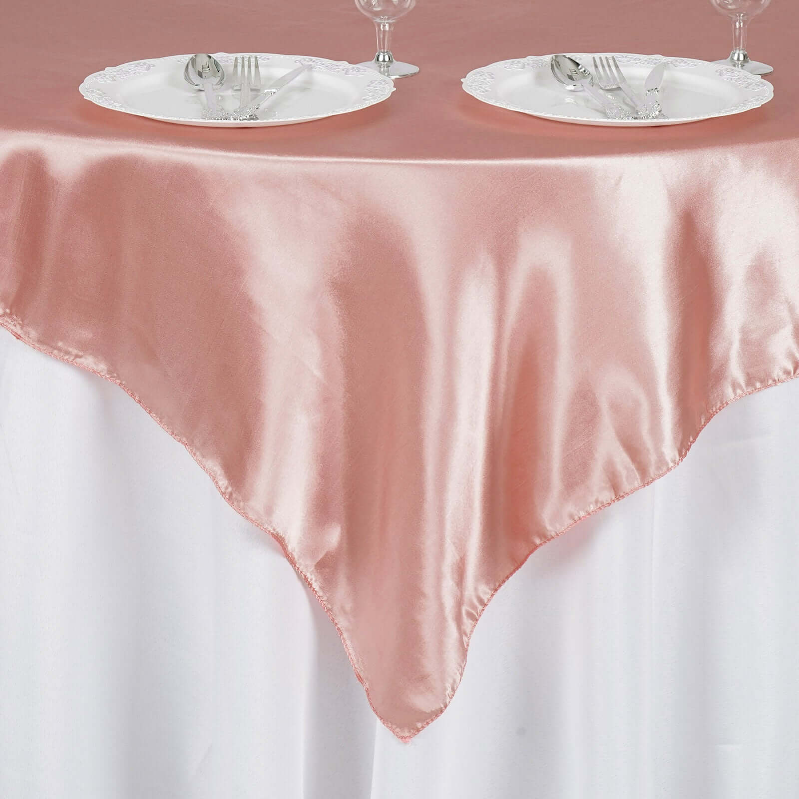 Hot Sale! Dusty Rose Satin Square Table Overlay 60x60 for Decorative Table Cover