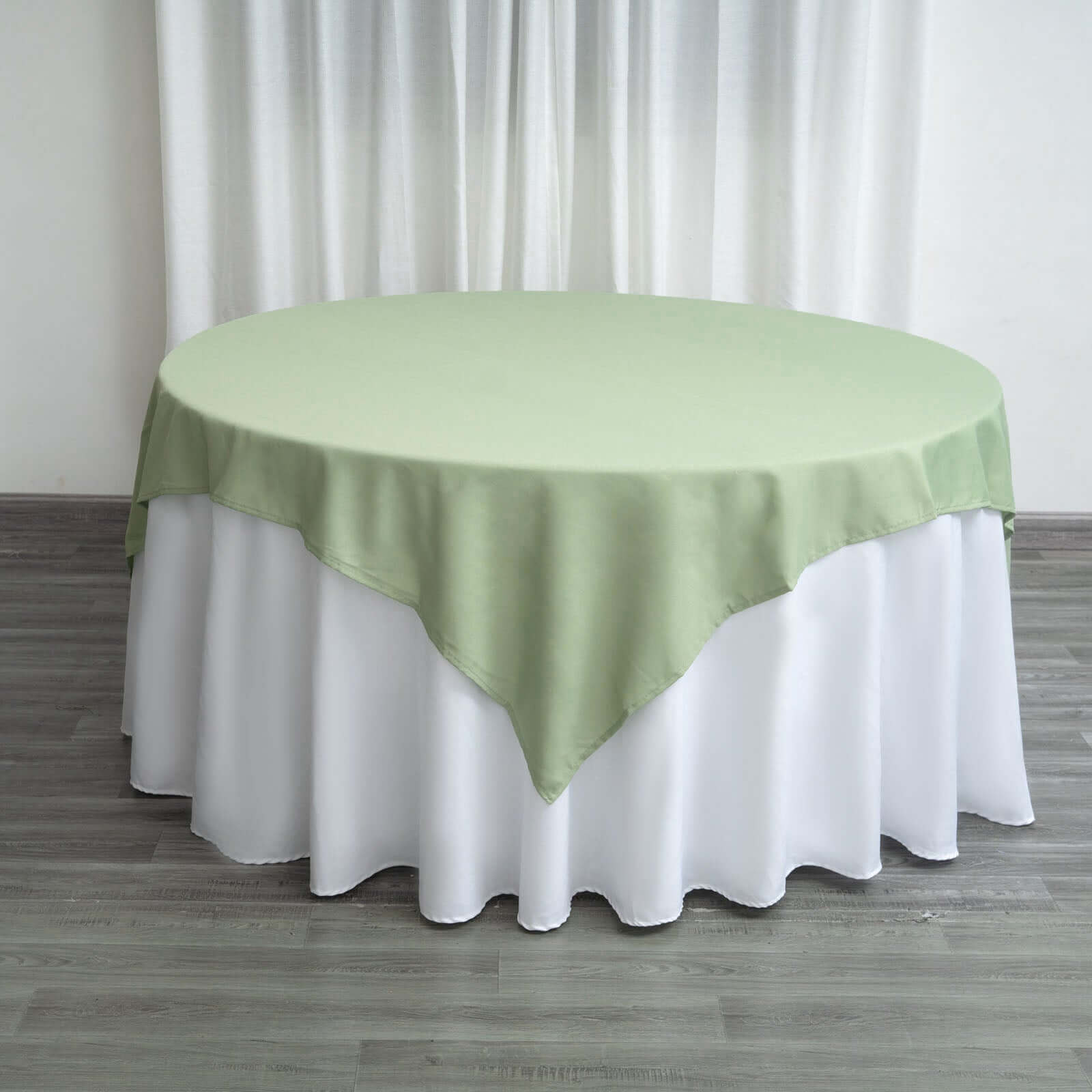 Wrinkle-Resistant & Durable Sage Green 70x70 Polyester Square Table Overlay - Ideal for Various Events