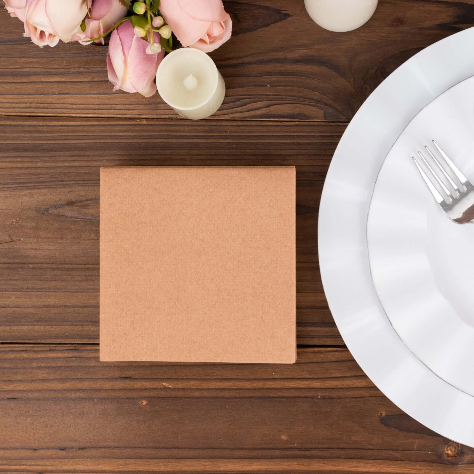 20-Pack Terracotta (Rust) 5x5 Linen-Like Airlaid Napkins - Highly Absorbent