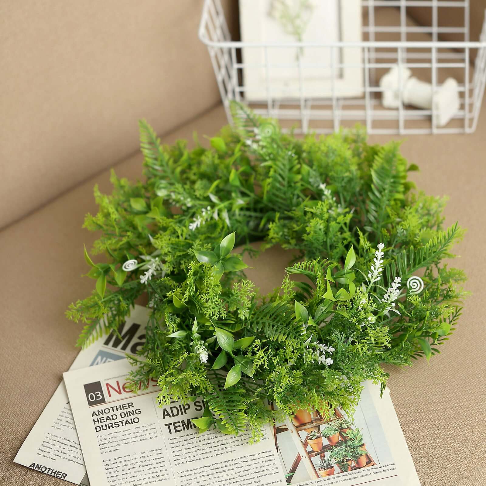 2-Pack Green Artificial Fern Leaf Candle Ring Wreaths - Ideal Decor