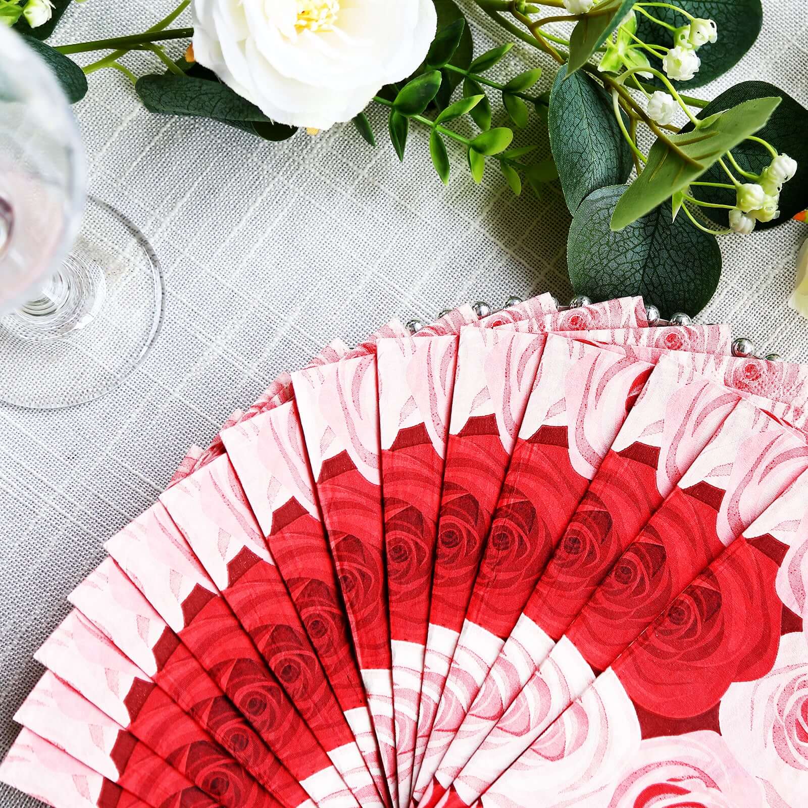 50-Pack 2-Ply Red/Pink Rose Floral Printed Paper Dinner Napkins - Stylish for Events
