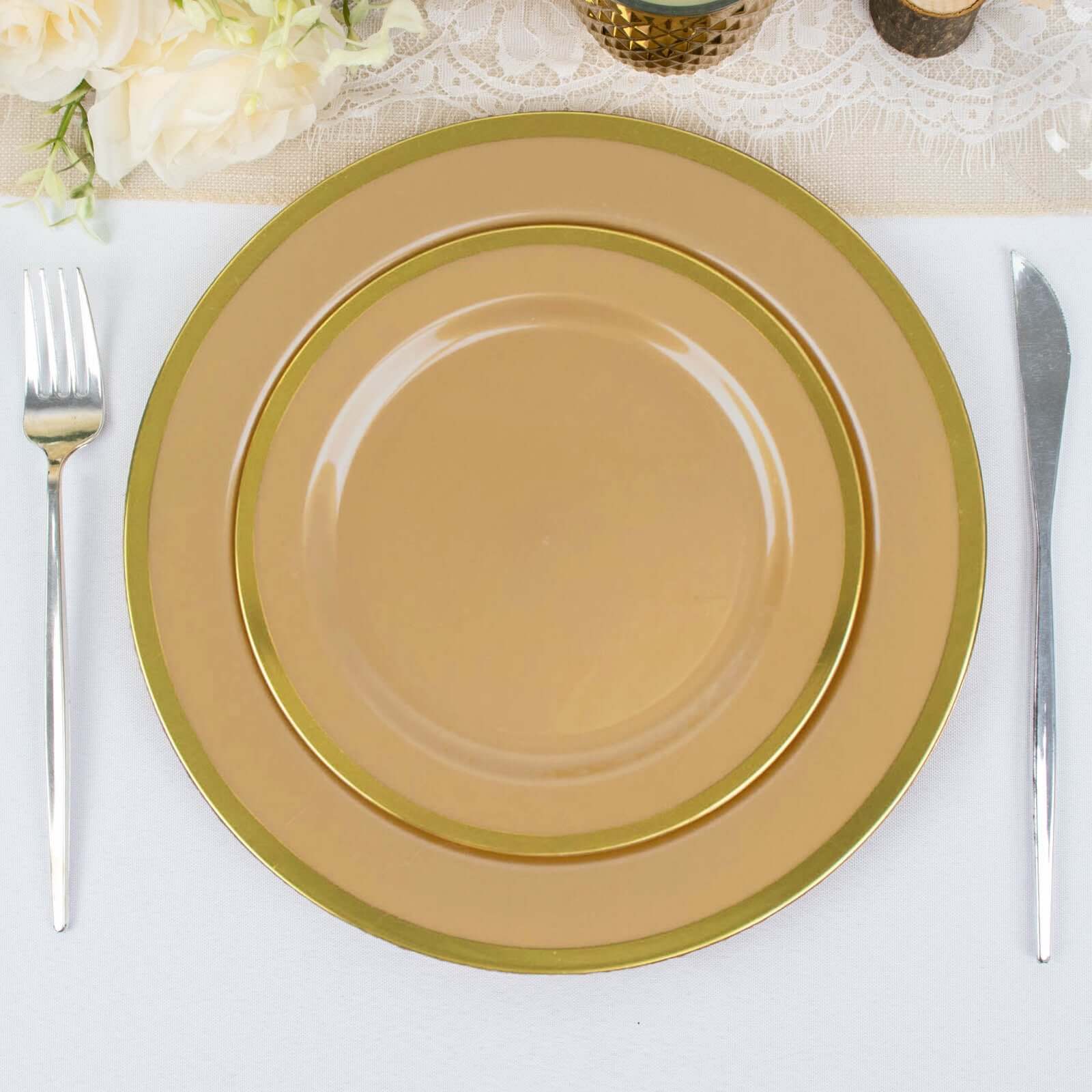 10-Pack Gold Plastic 7.5-Inch Disposable Salad Appetizer Plates for Special Events