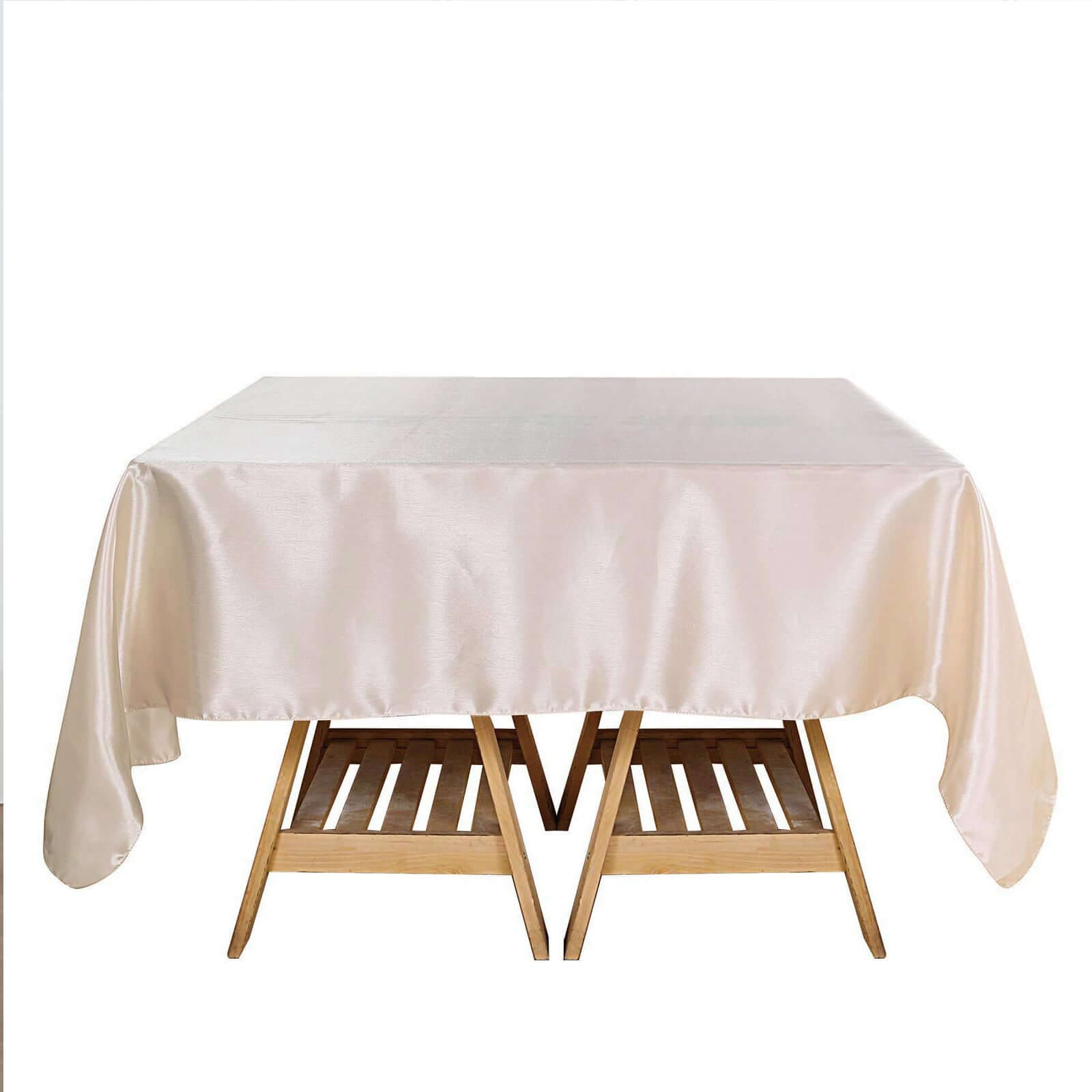 Beige Satin Square Table Overlay - 72x72, Smooth Finish for Weddings and Parties